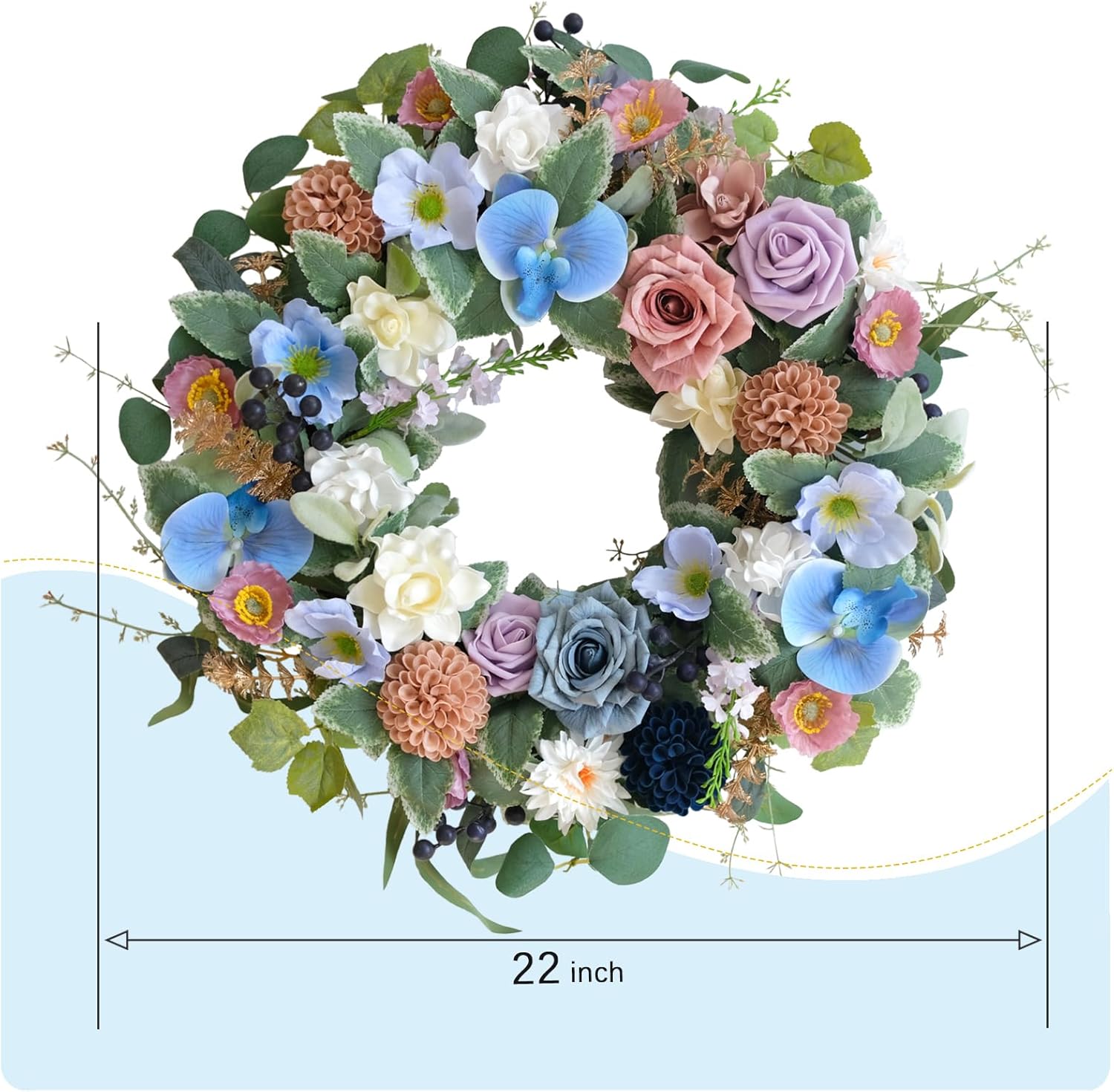 22-inch Blue Orchid Hydrangea Wreath for Front Door
