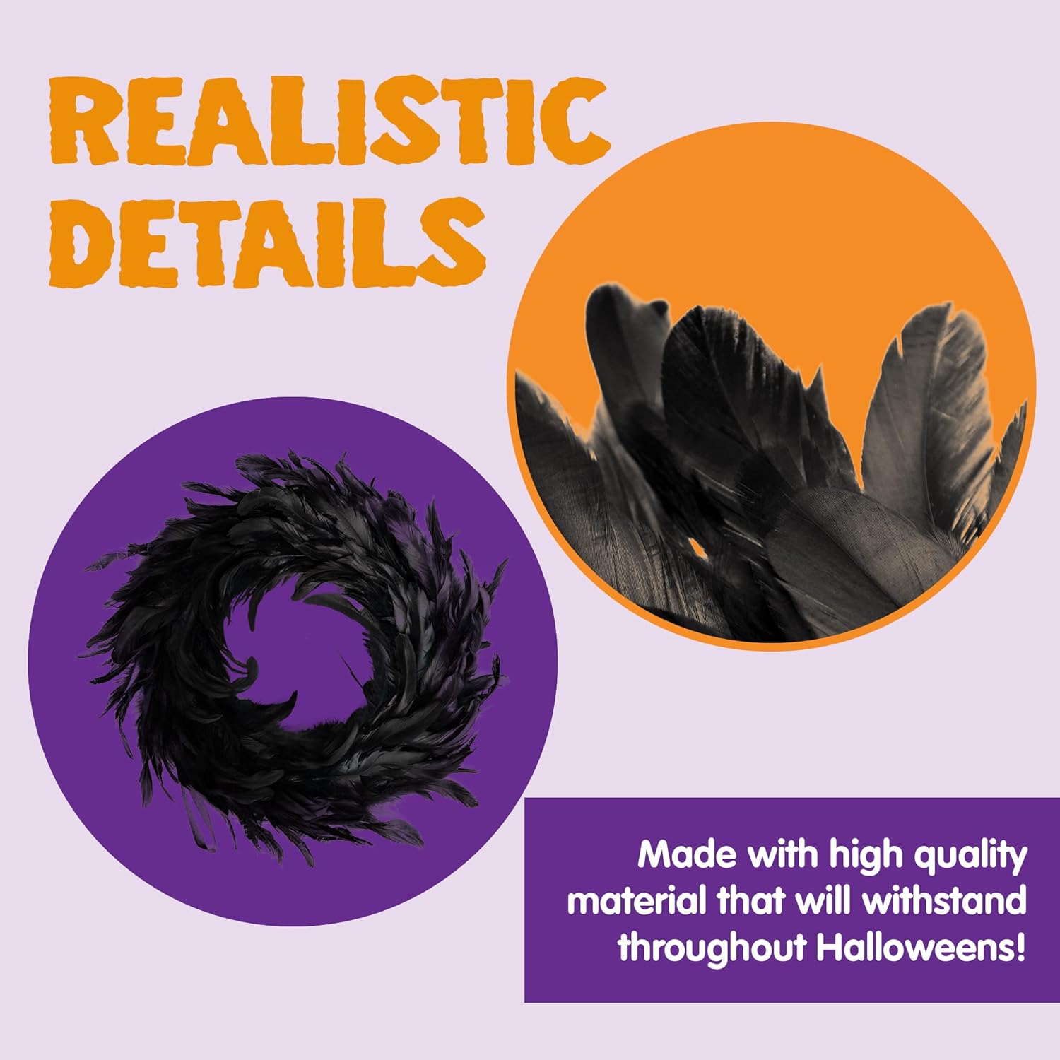 JOYIN 135 Inch Black Natural Feather Wreath for Halloween Decorations