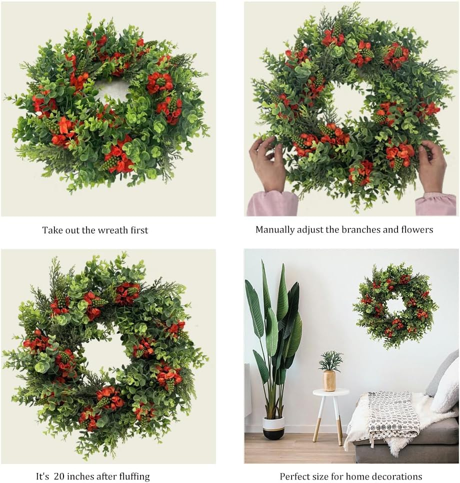 20 Inch Spring Summer Wreath for Front Door Decor