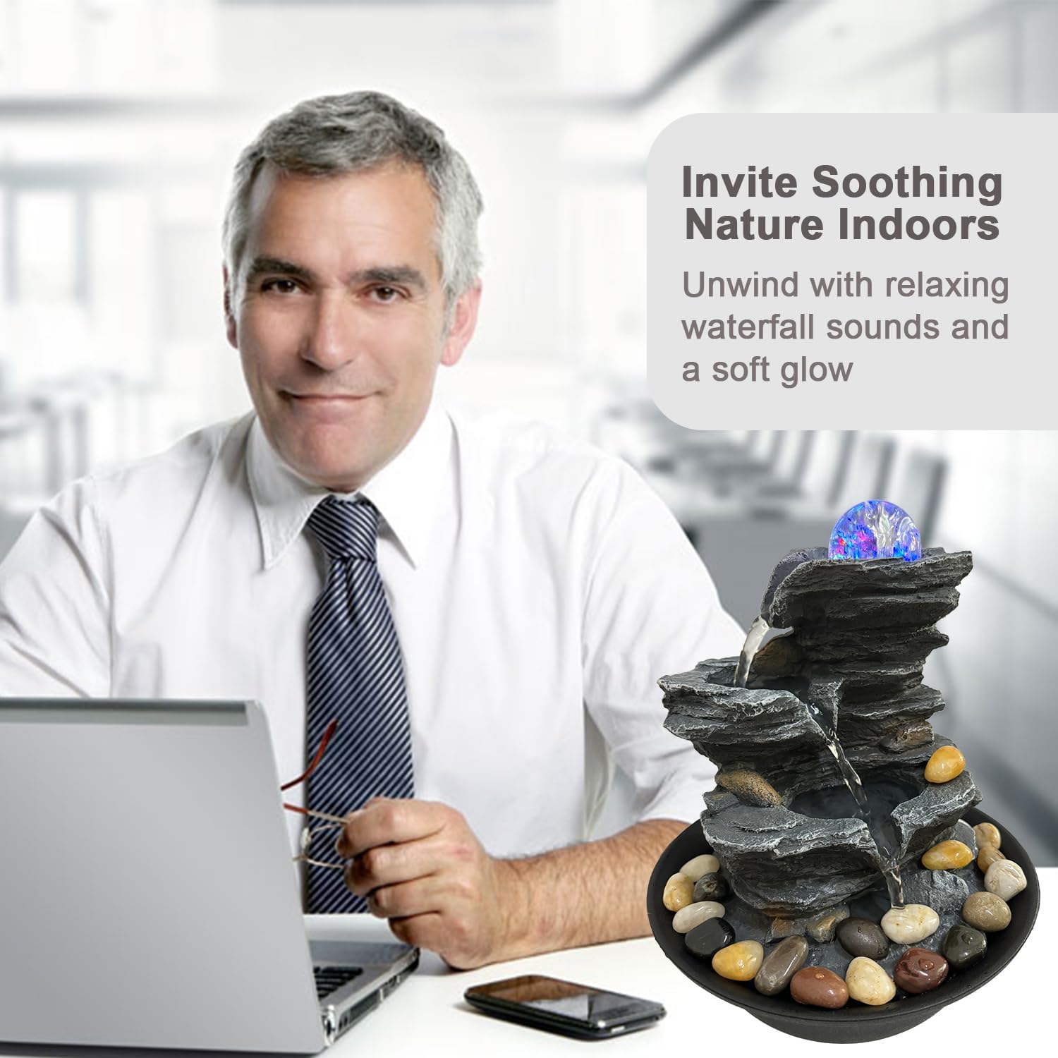 Rock Cascading Tabletop Water Fountain with LED Lights