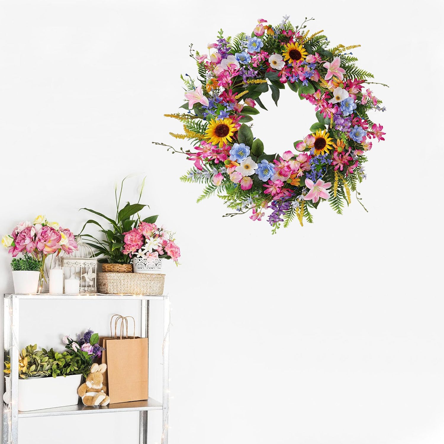 Elegant 24-26 Inch Floral Wreath for Front Door