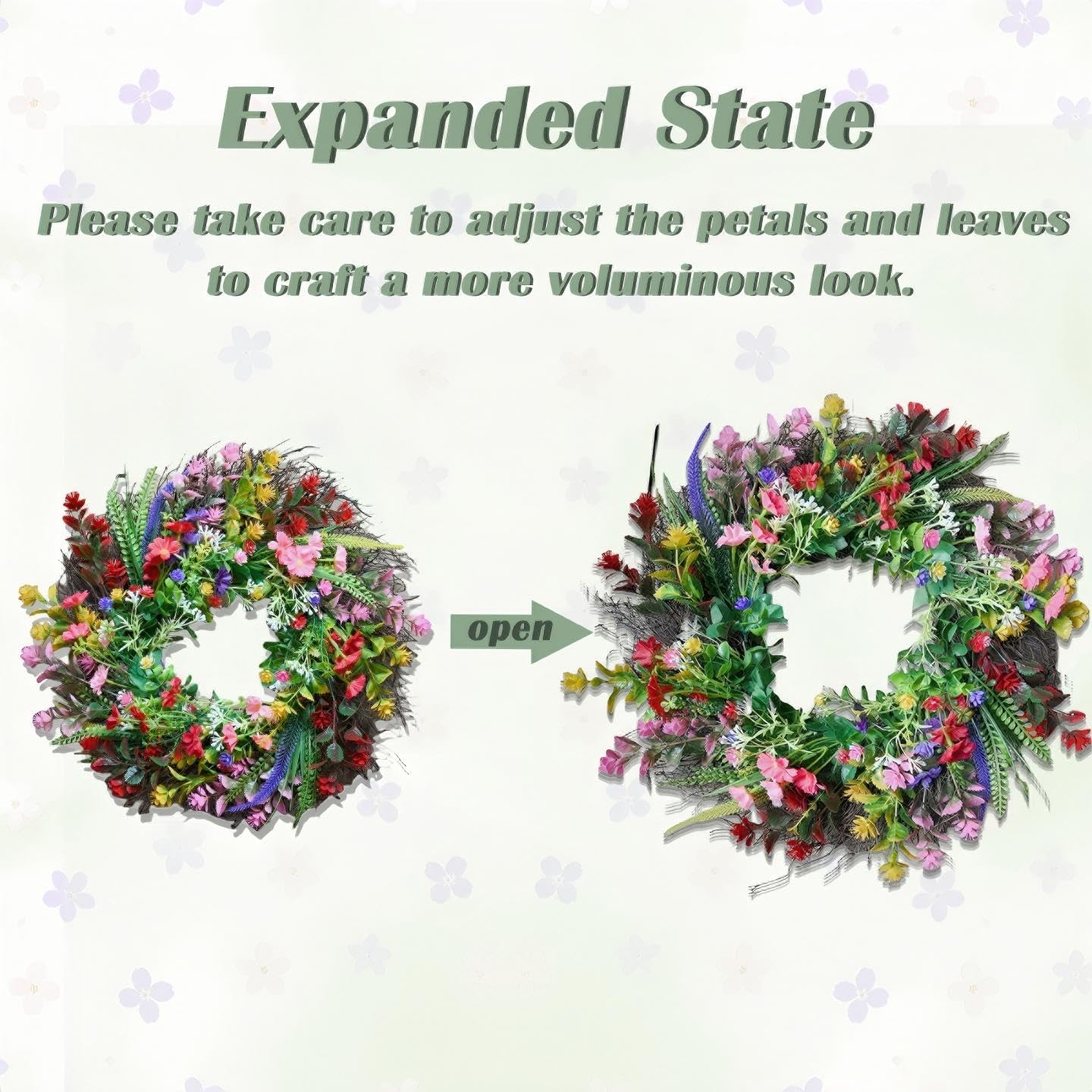 Daisy and Lavender Wildflower Artificial Spring Wreath for Front Door Home Decor 18 Inches