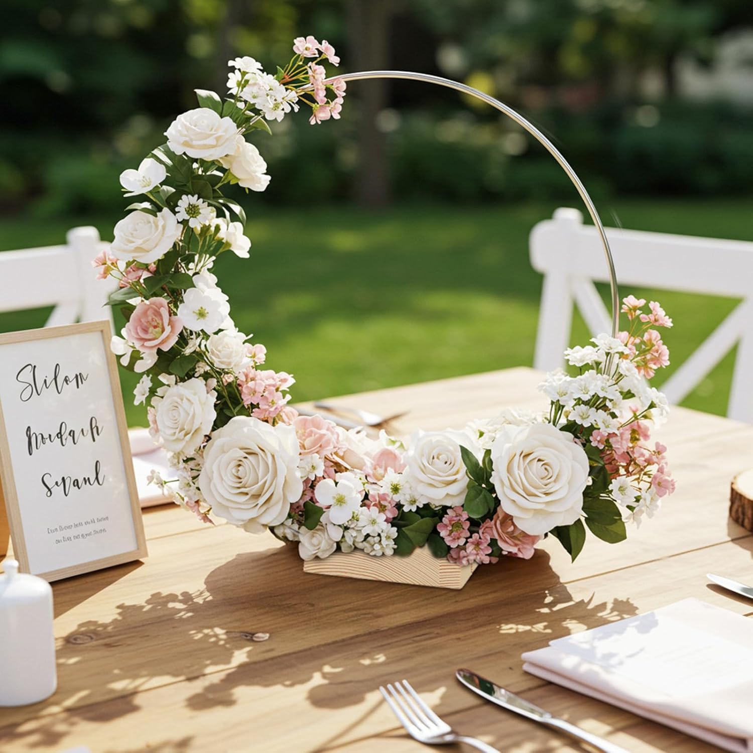 25PCS 12 Inch Silver Metal Floral Hoop Centerpieces with Stand