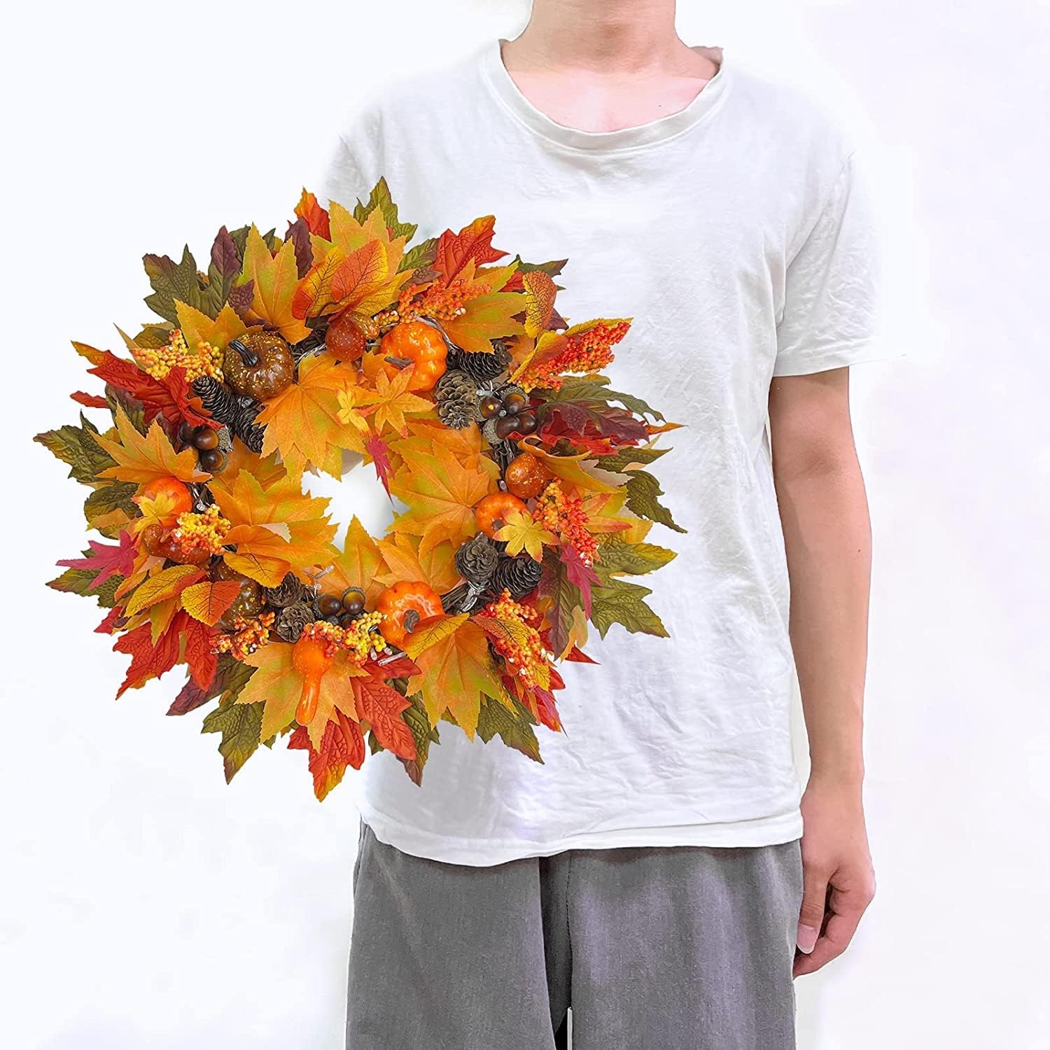 20 Inch Fall Wreath with 20 LED Lights