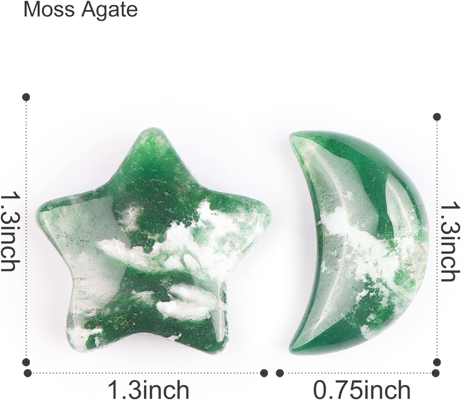 SMQ Moss Agate Moon Star Healing Crystal Set