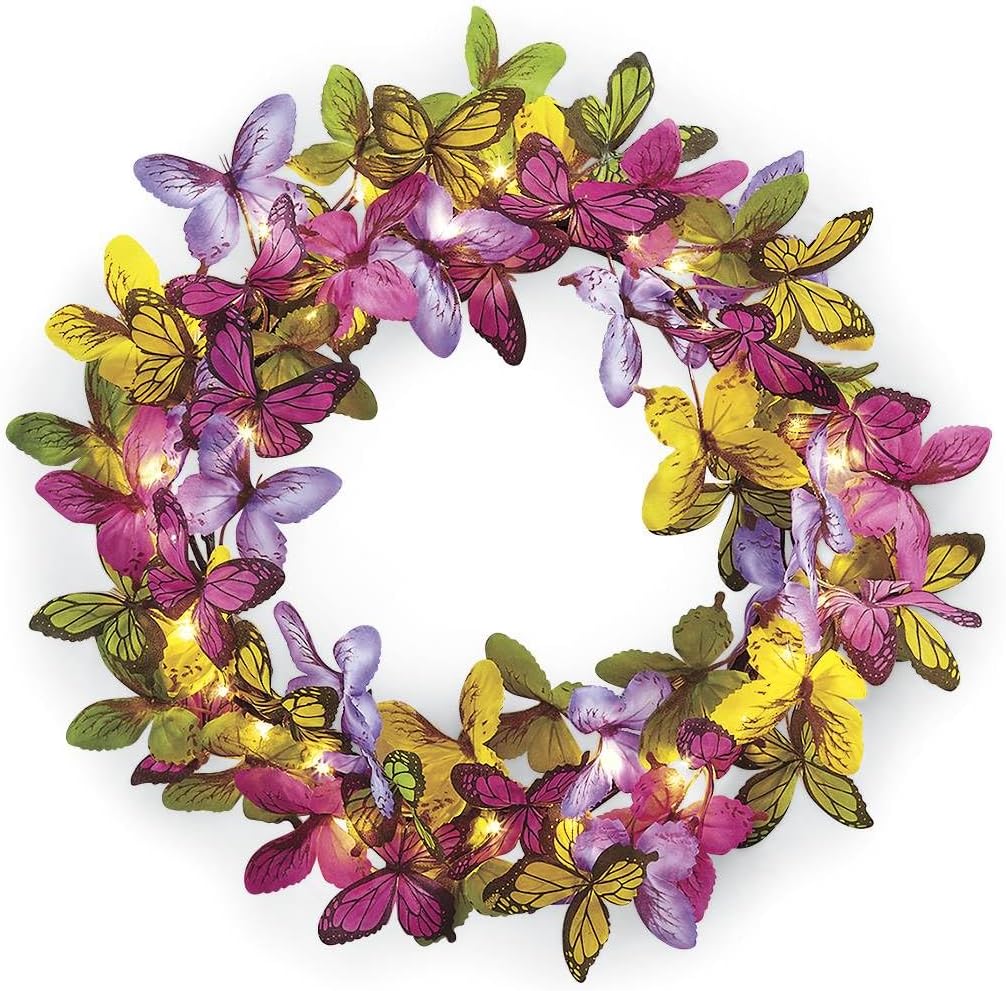 Pre-Lit Butterfly Wreath for Front Door 18 Inch