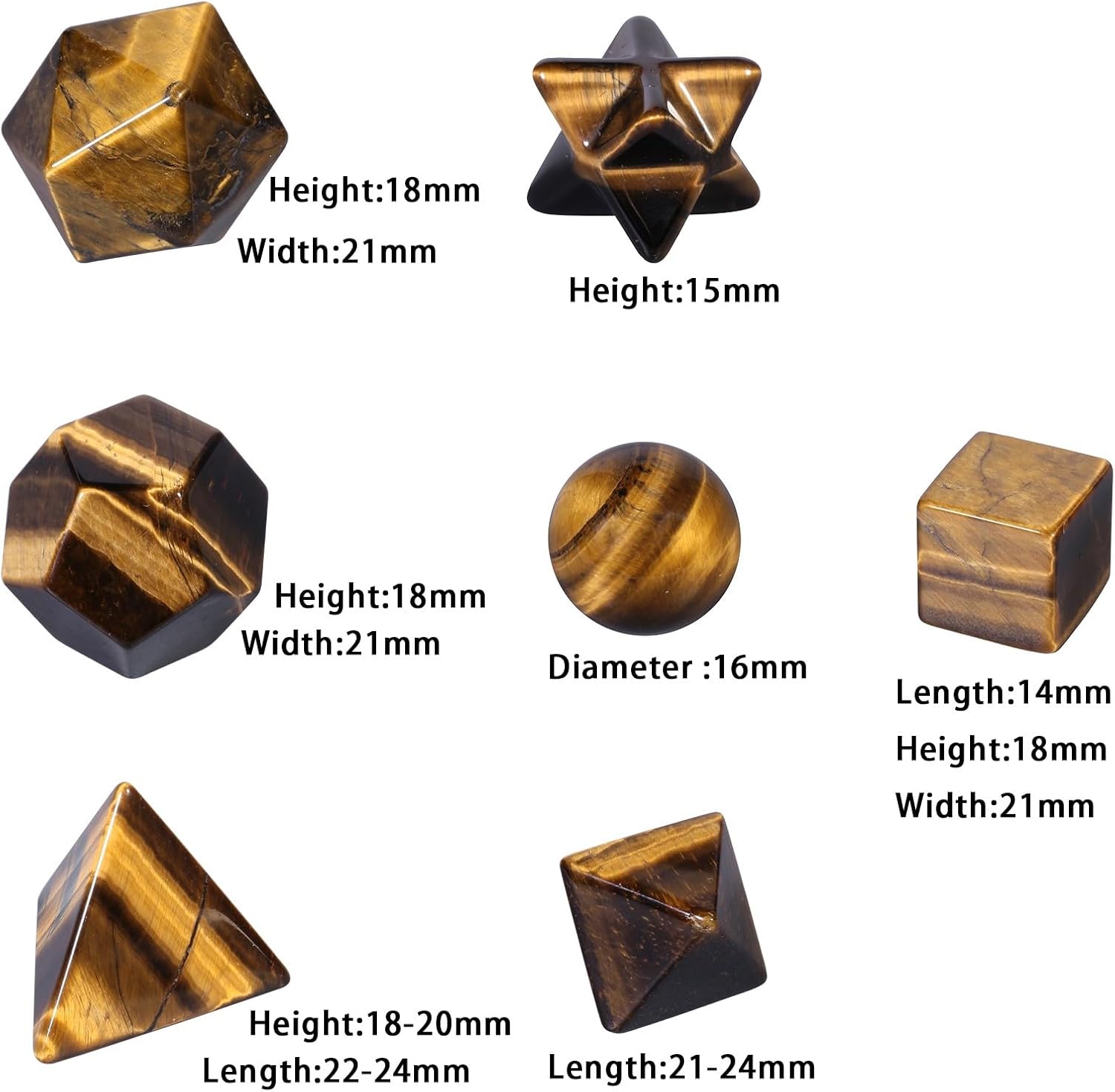 Rockcloud Tigers Eye Platonic Solids Sacred Geometry Set 7 Pieces for Healing Meditation