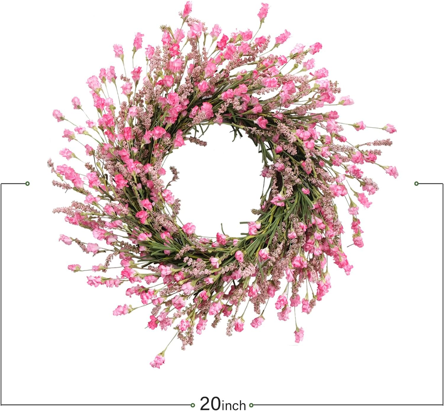 TEMPUS 20 Inch Pink Flower Wreath for Front Door
