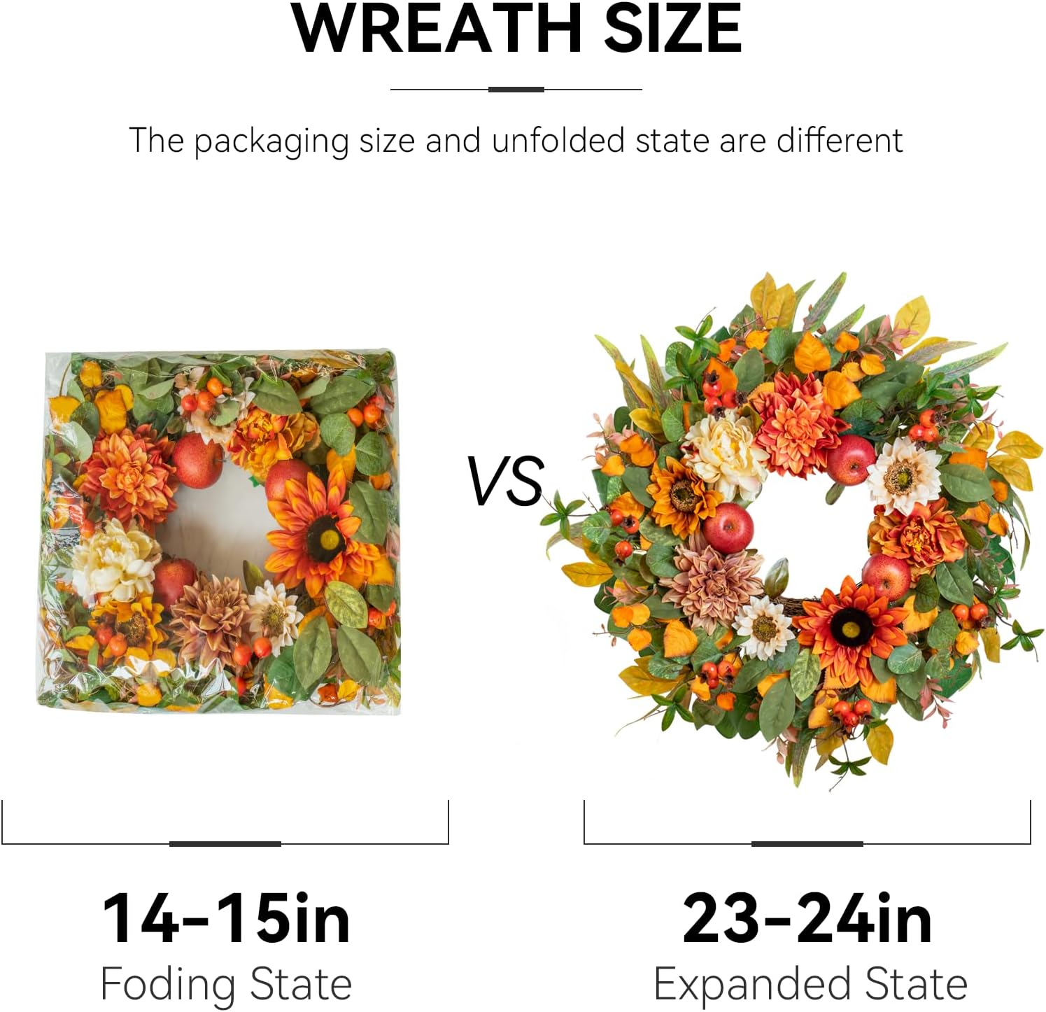 24 Inch Fall Wreath for Front Door Decor
