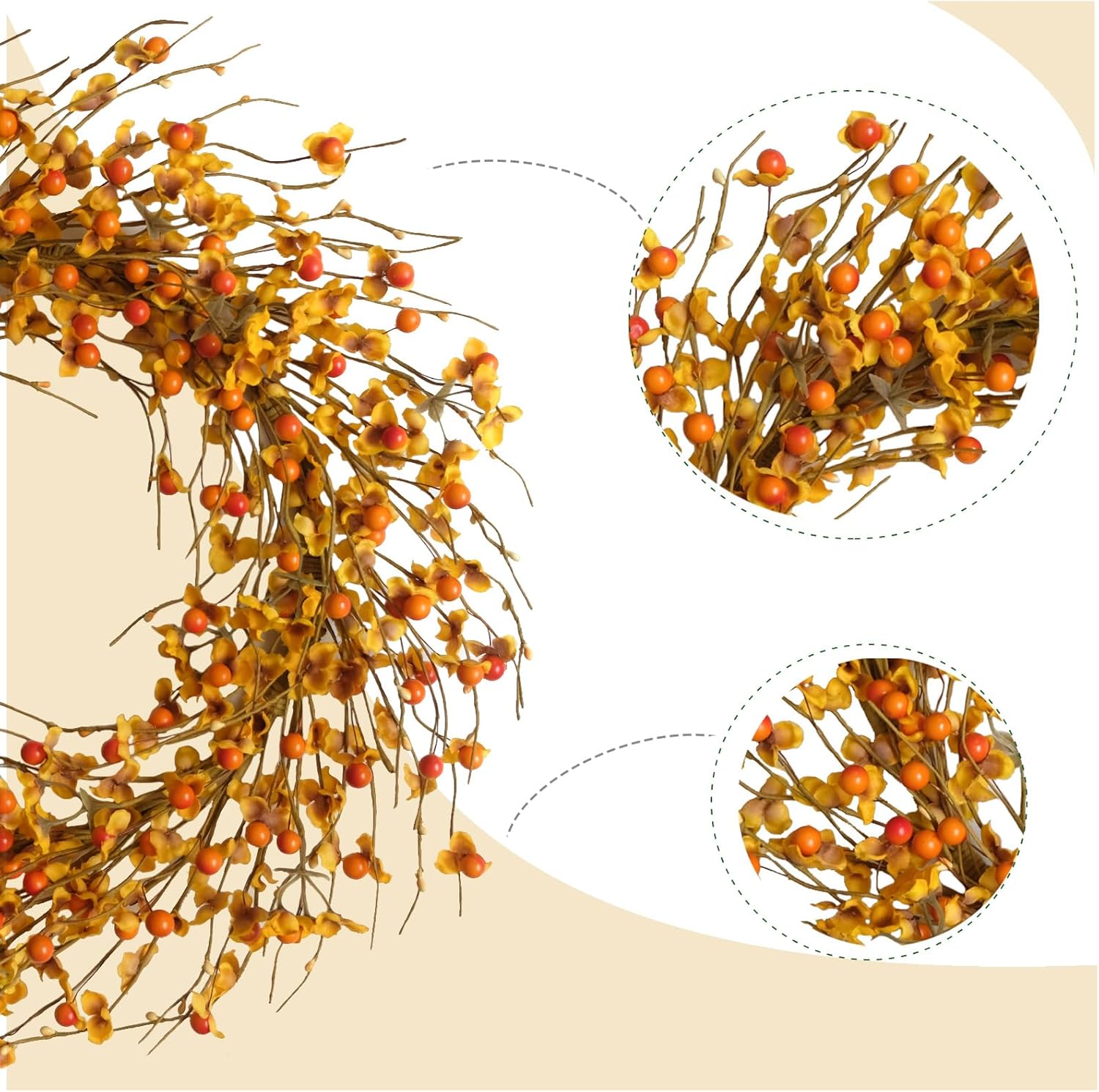 18 Inch Fall Berries Flower Wreath for Front Door