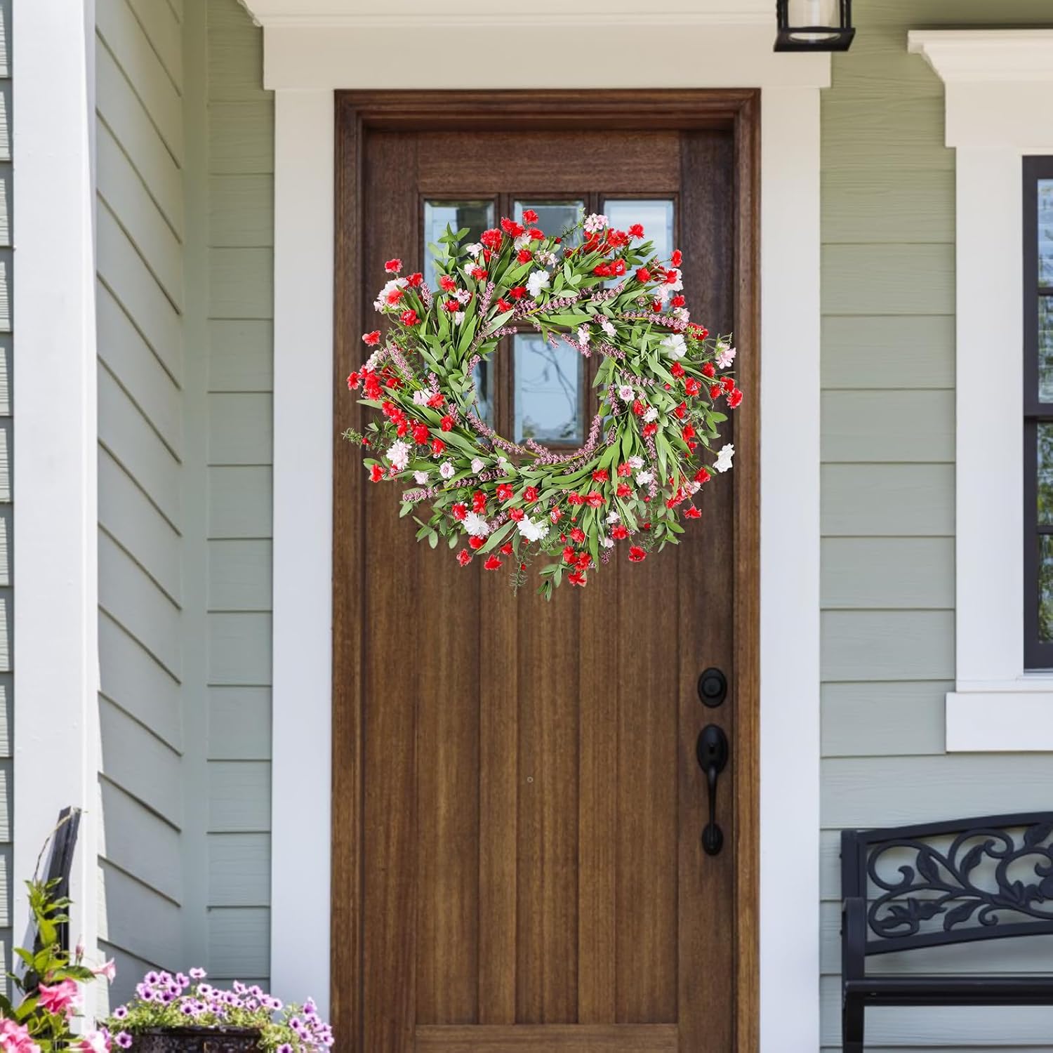 26 Inch Artificial Spring Wreath with Wildflowers for Front Door Decor