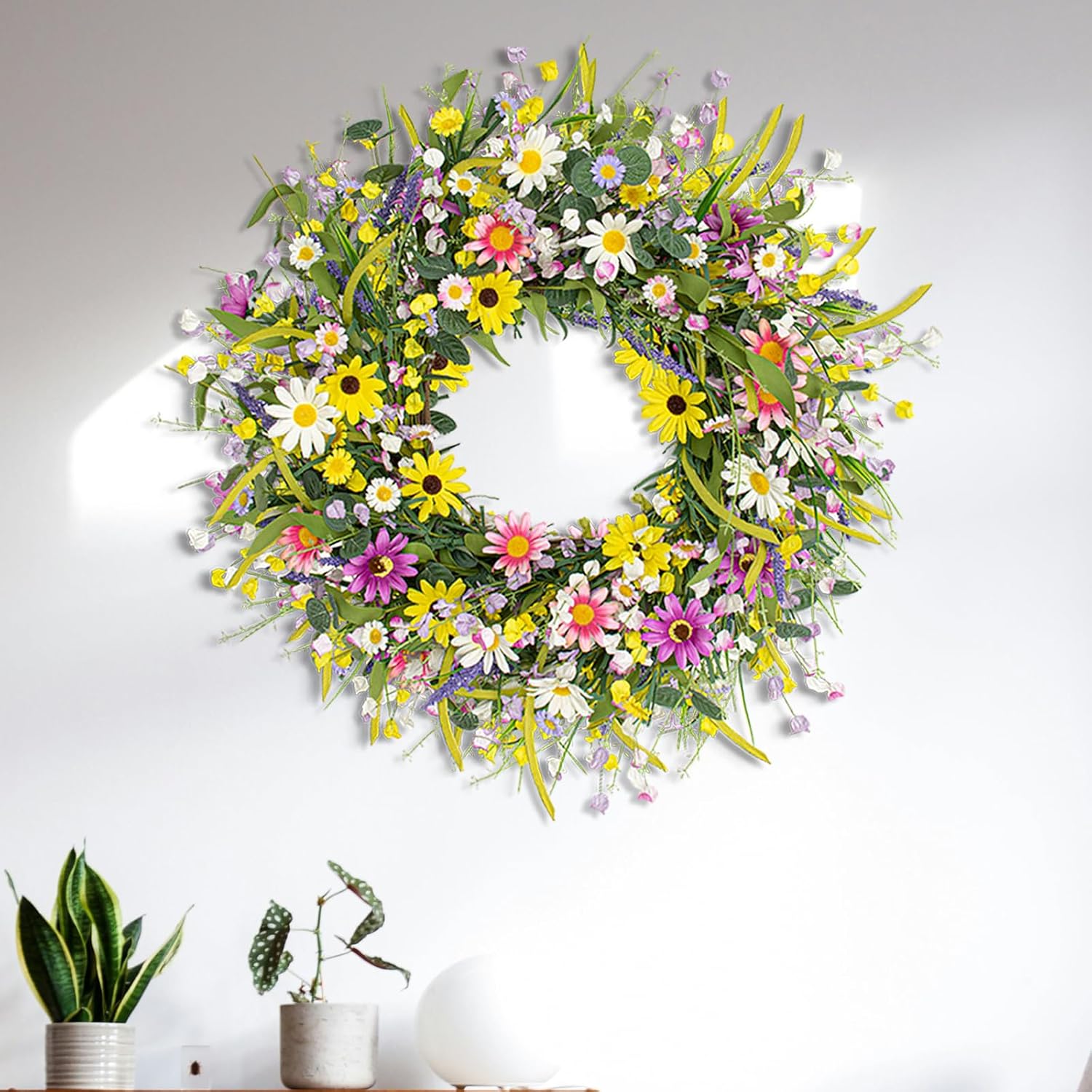 22 Inches Colorful Wildflower Wreath for Front Door