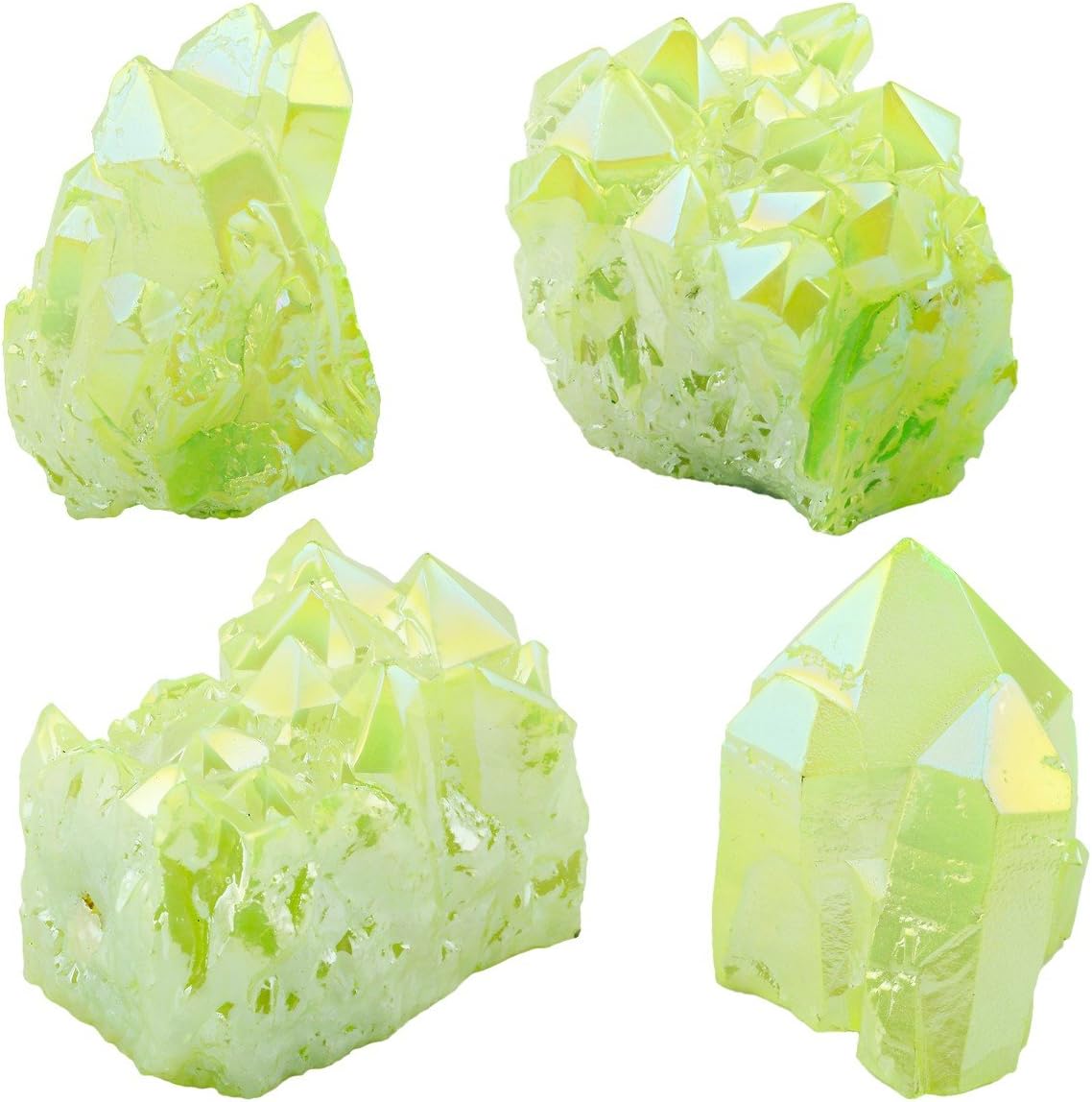 Rockcloud Healing Crystal Pack of 2 Natural Titanium Coated Fluorescent Red Rock Quartz Clusters