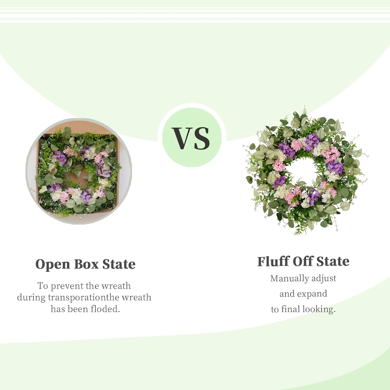 CIR OASES 22 Inches Artificial Hydrangea Wreath with Eucalyptus Leaves