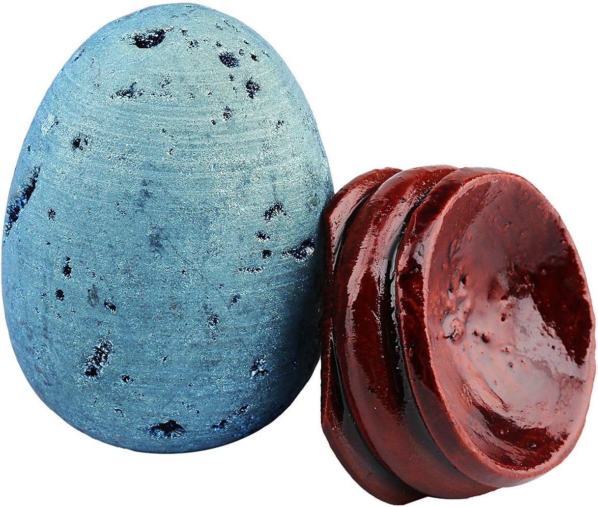 TUMBEELLUWA Light Blue Aura Quartz Geode Healing Crystal with Wood Stand