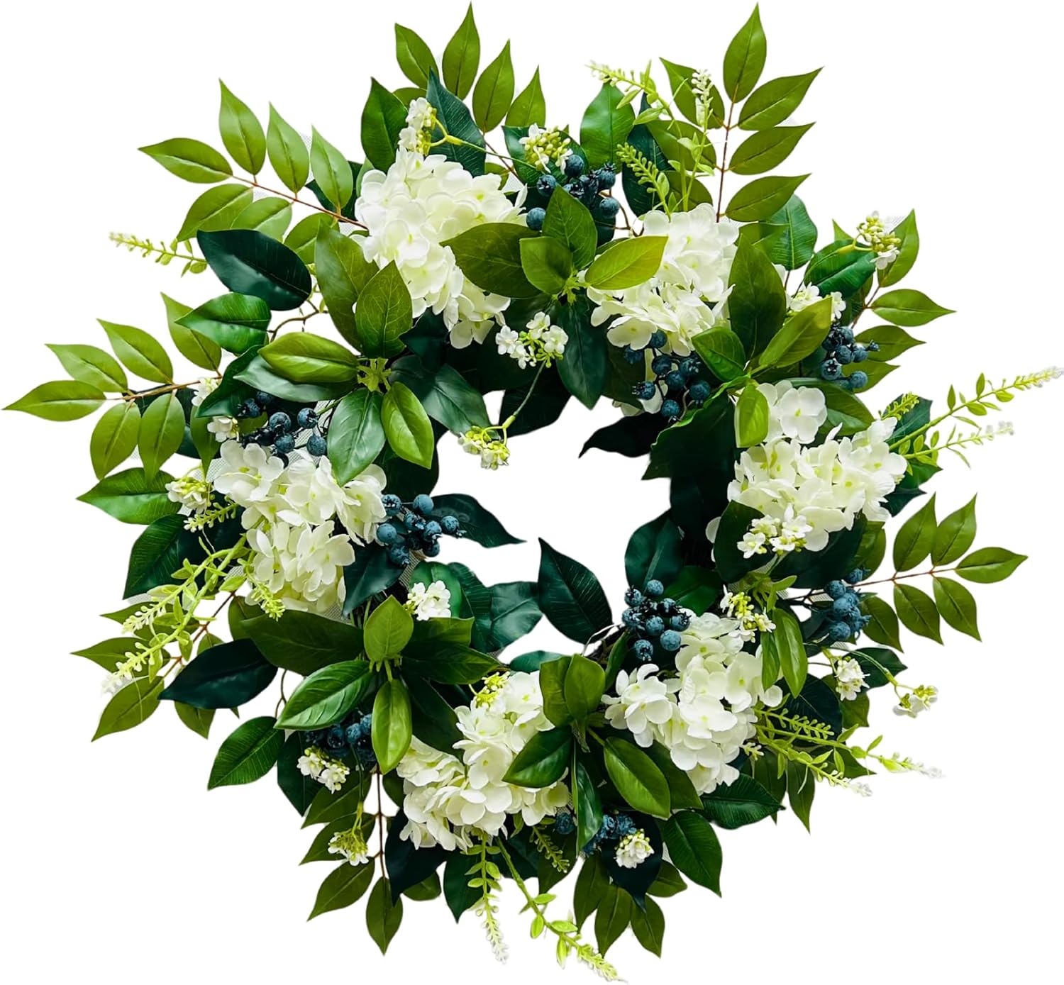 22 Inch Lighted Hydrangea Wreath with Timer for All Seasons