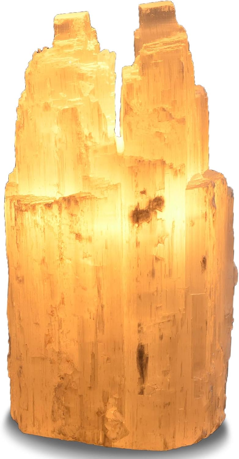 2 Pieces Natural White Selenite Double Skyscraper Lamps with Dimmer Switch