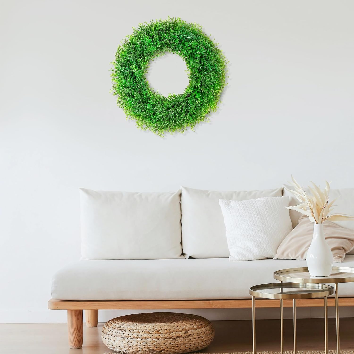 22 Inch Artificial Boxwood Wreath Decor for Front Door and More