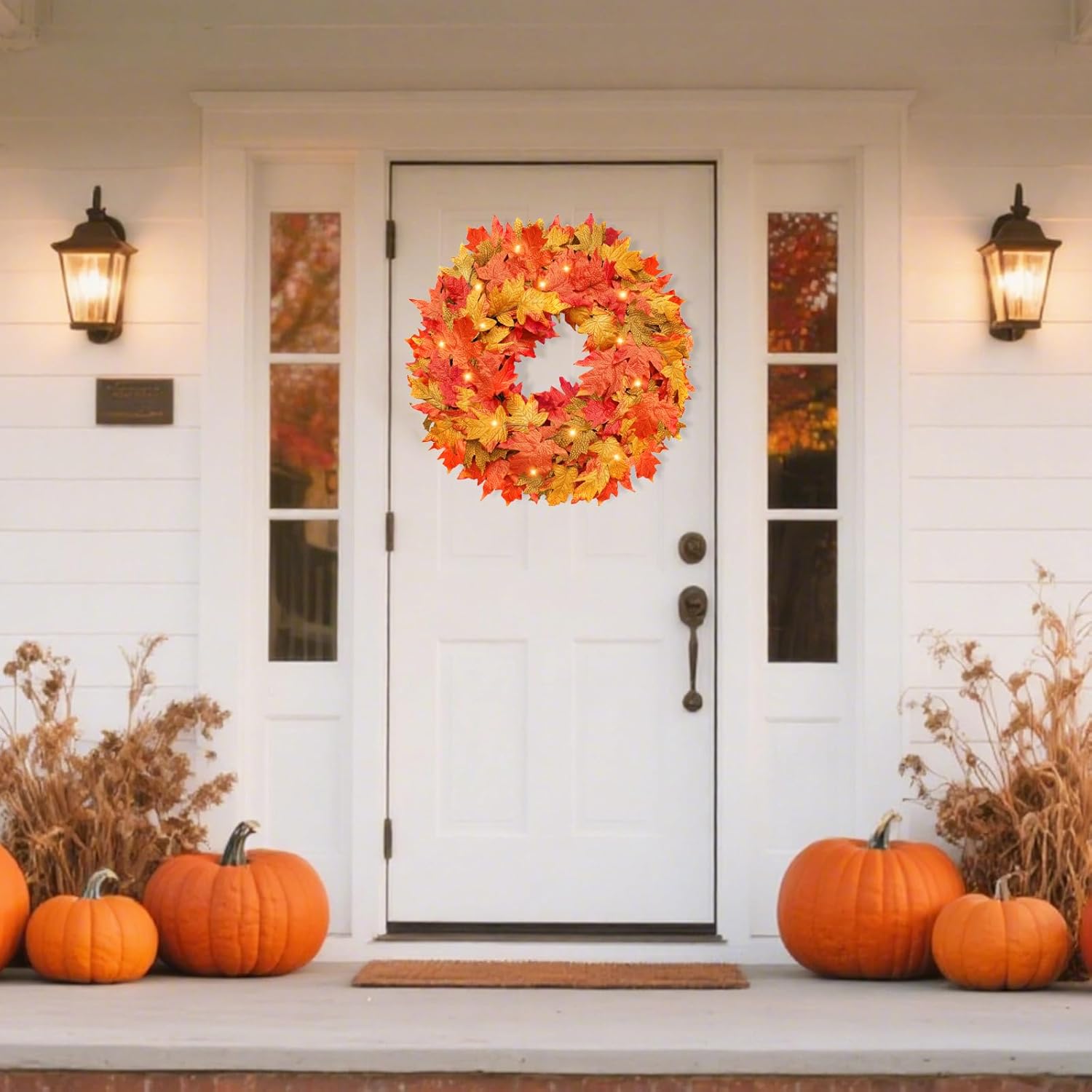 26 Inch Foldable Fall Wreath with Timer and Lights