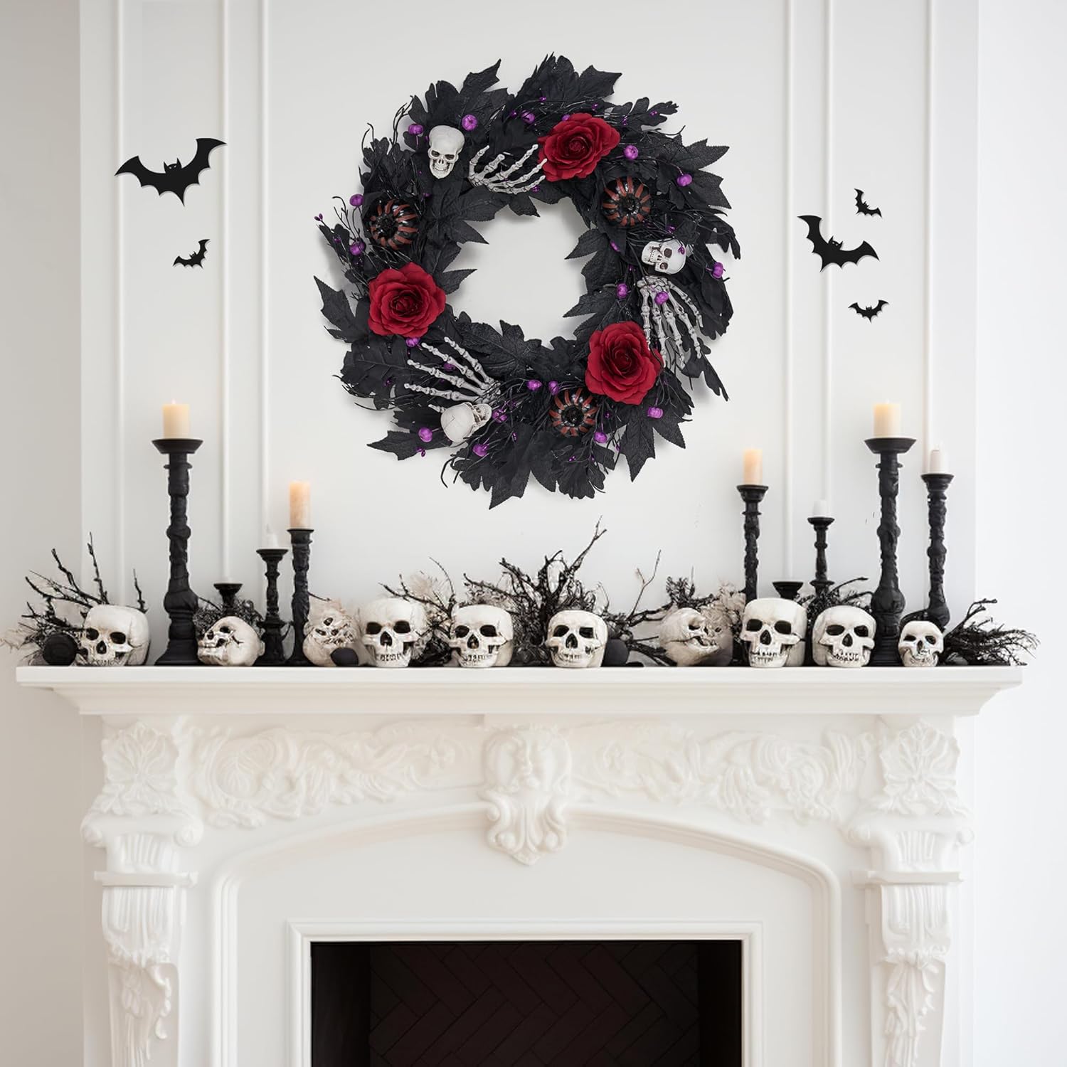 GENMOUS Halloween 22Inch Rose Wreath with Lights
