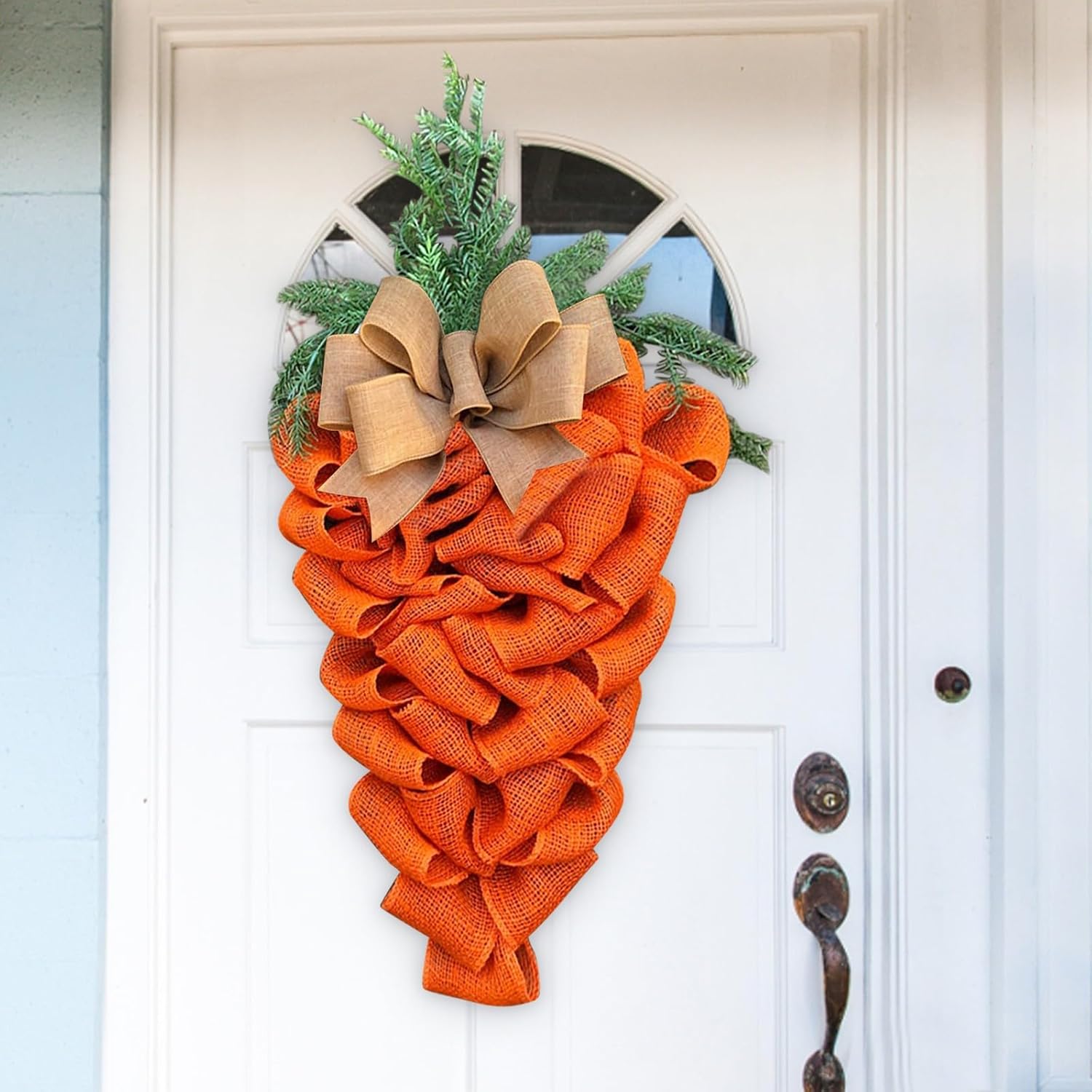 Easter Carrot Wreath with Bow and Eucalyptus Leaves