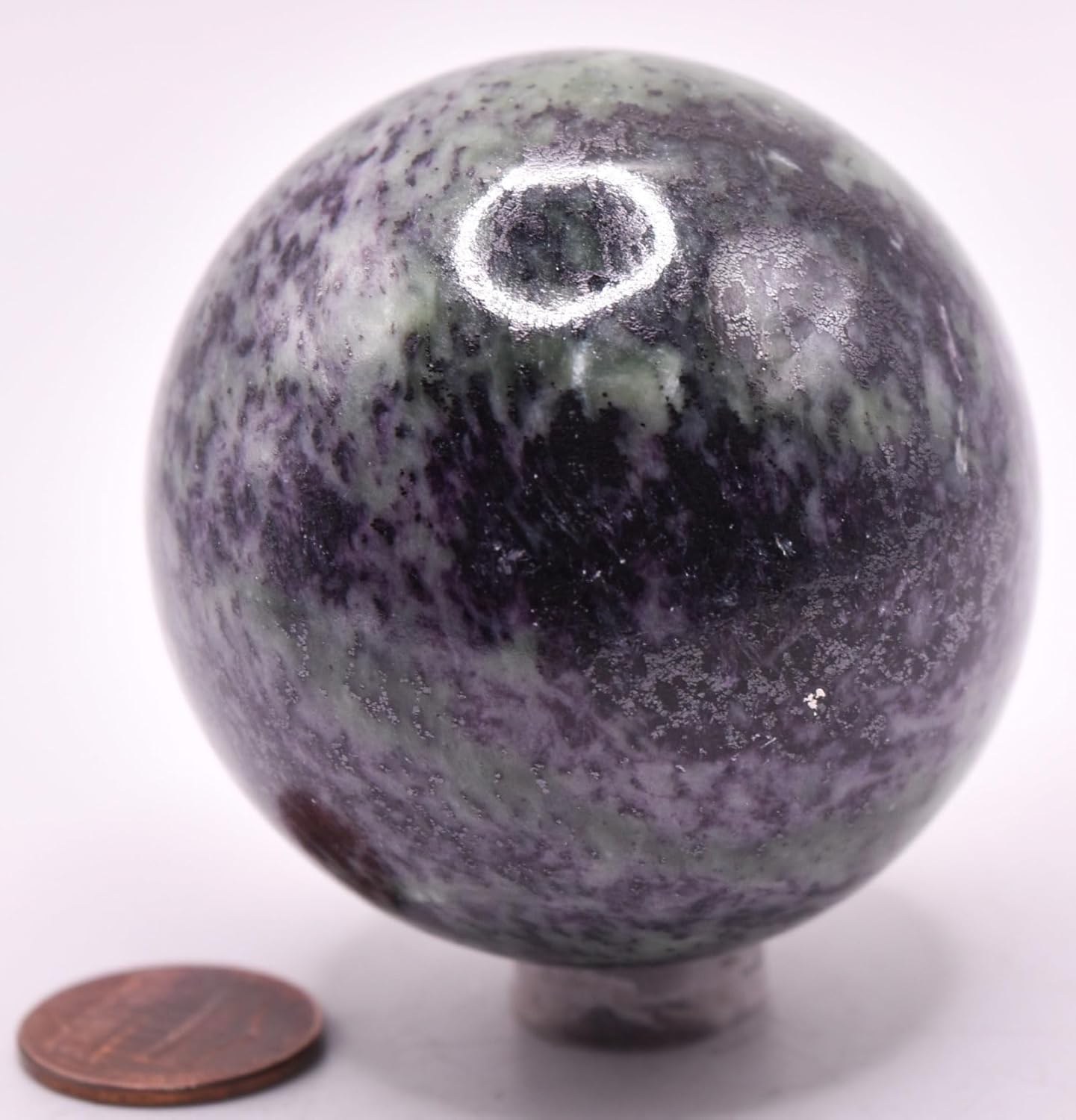 21 Inch Purple Kammererite Sphere with Green Inclusions - India Stand