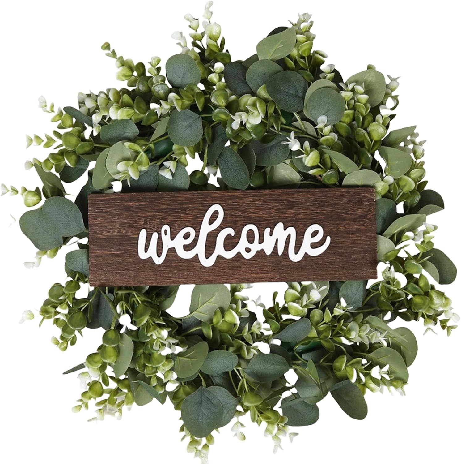 Welcome Wreath for Front Door - Eucalyptus Greenery with Welcome Sign