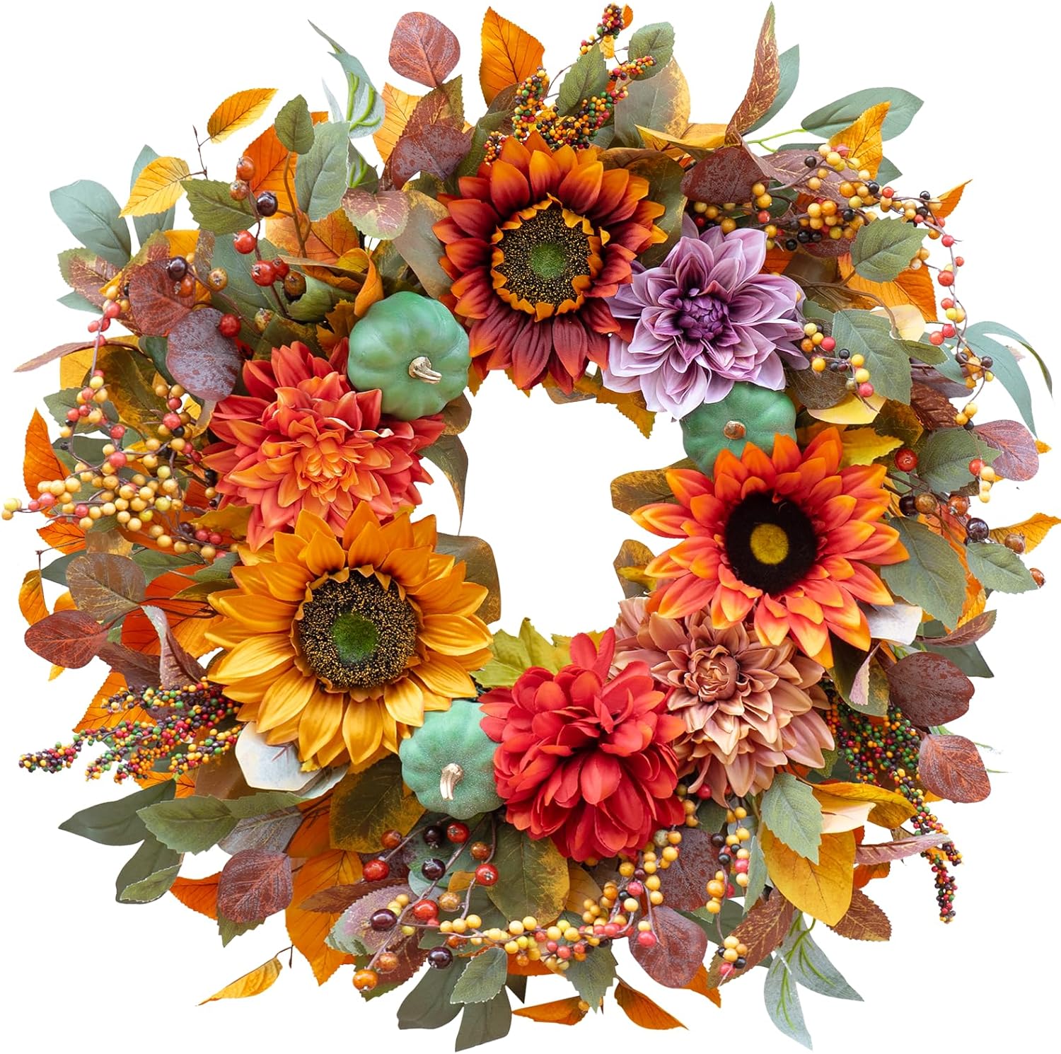 24 Inch Fall Door Wreath with Pumpkins and Berries