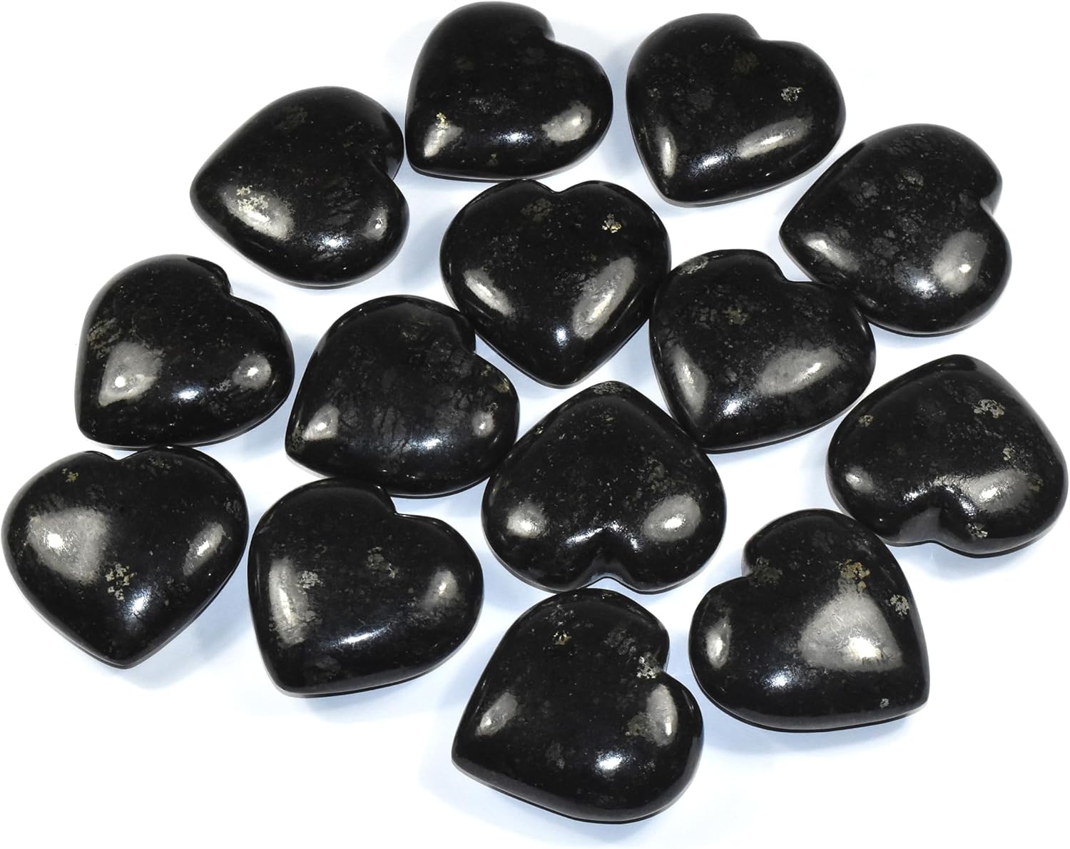 Pair 25 Inch Nuummite Heart Crystals with Stand