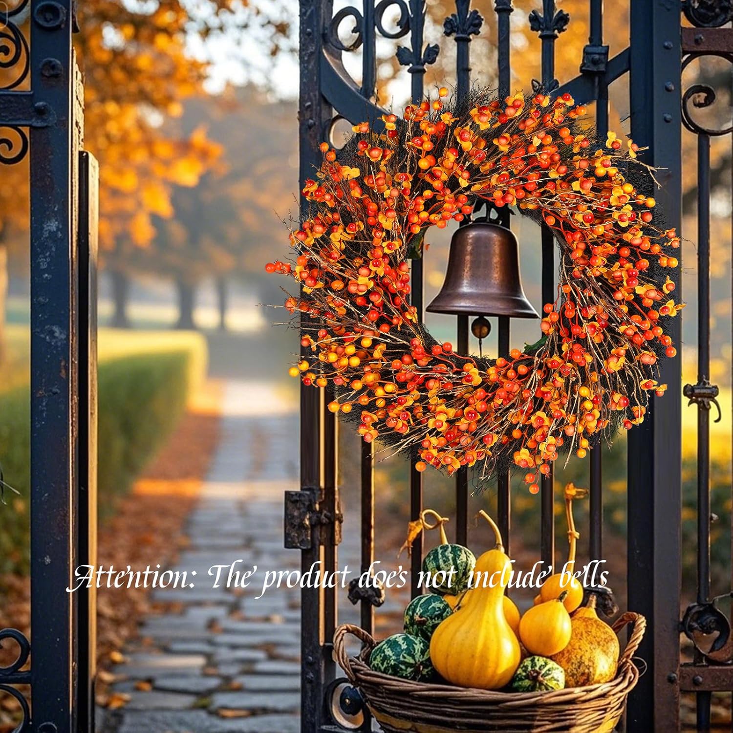 24 Inch Fall Wreath with Berry Accents for Front Door