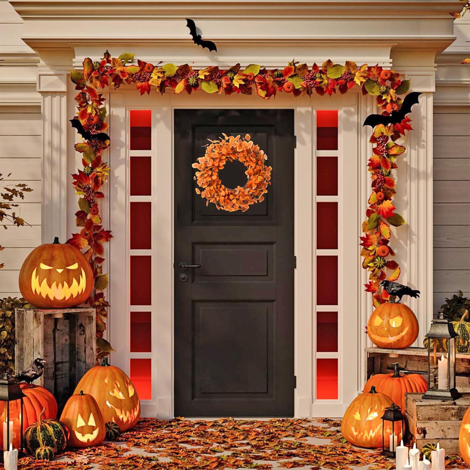 Fall Wreath for Front Door 22 Inch Autumn Decor with Eucalyptus Leaves