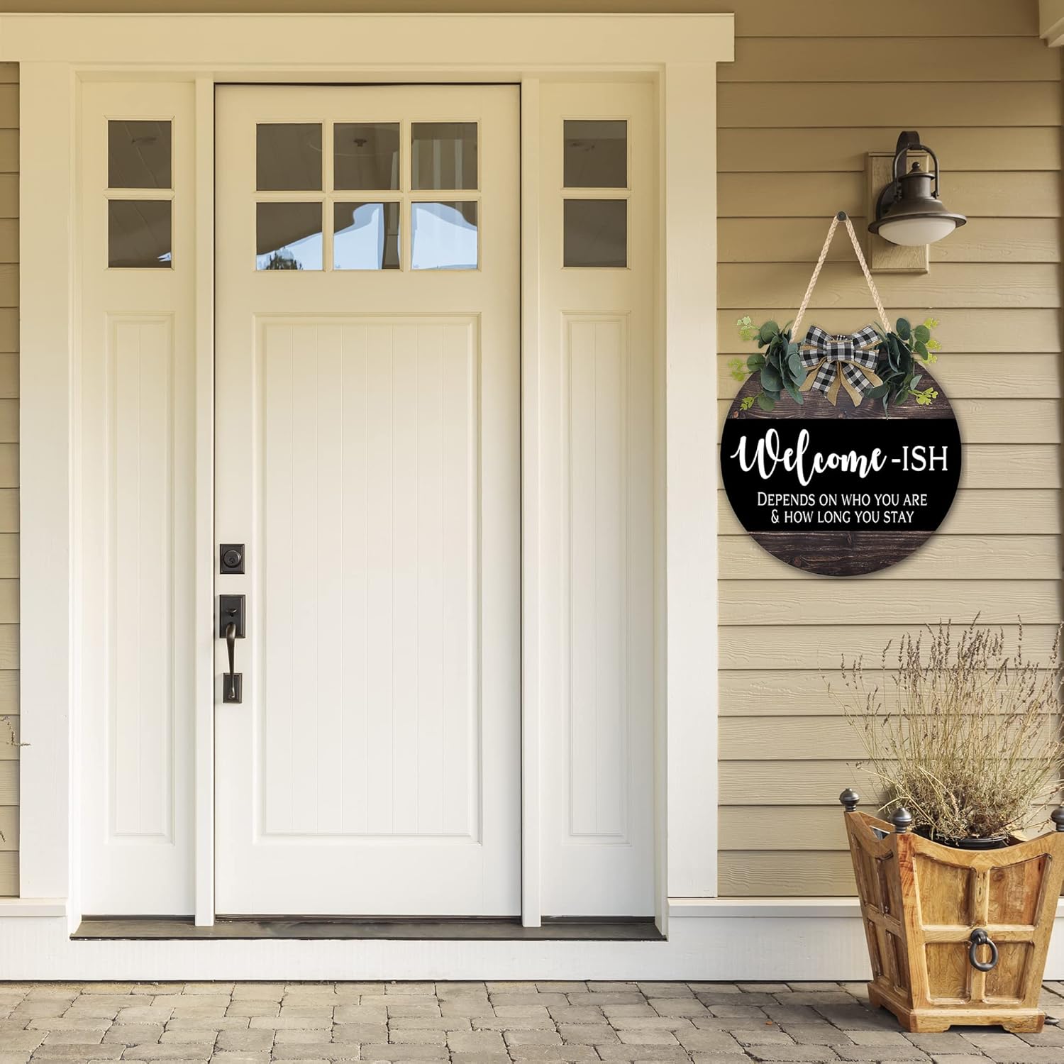 Welcome Sign for Front Door 12 in Round Wood Wreath Wall Hanging