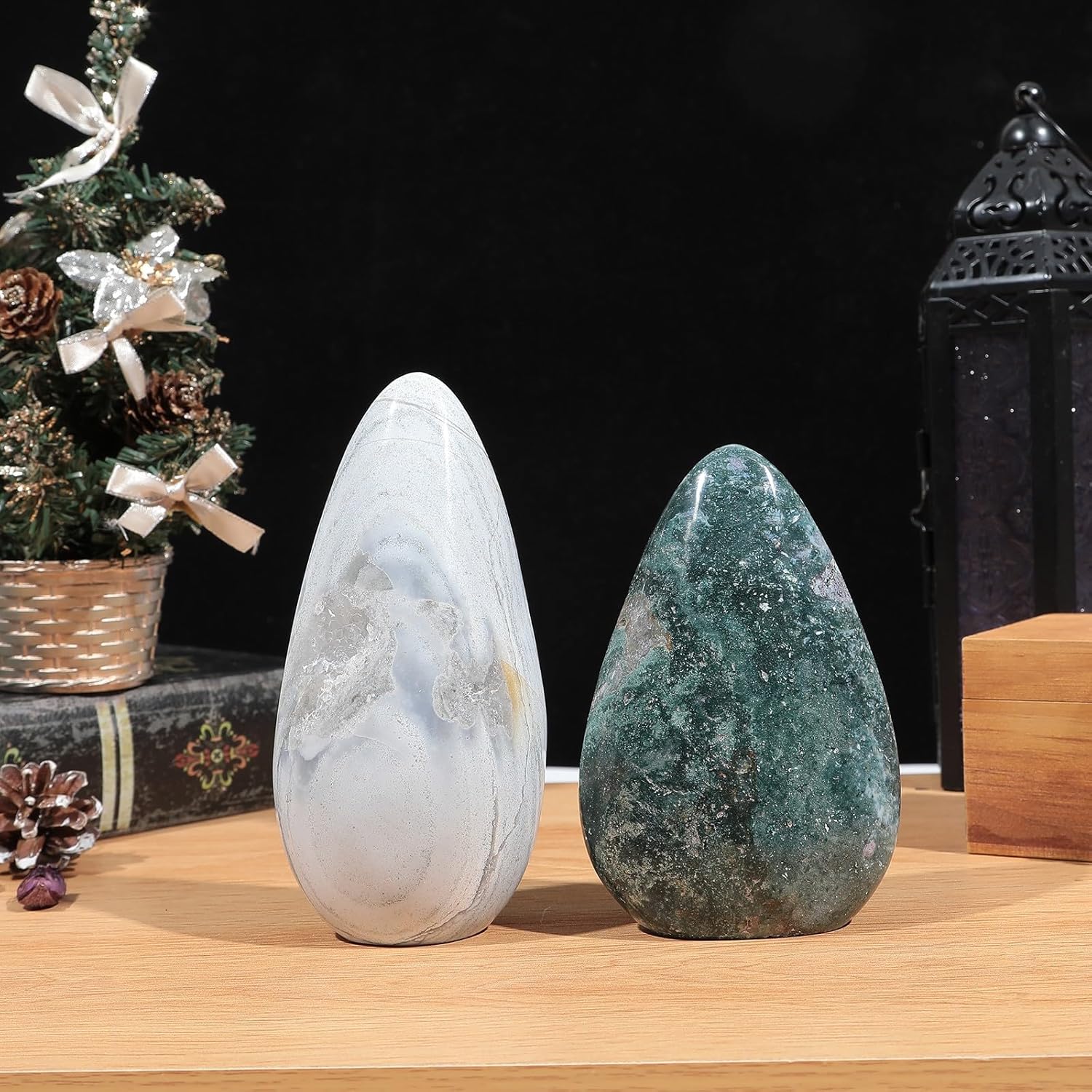 SUNYIK Irregular Ocean Jasper Stone Slab Self-Standing Decor for Home Office Meditation