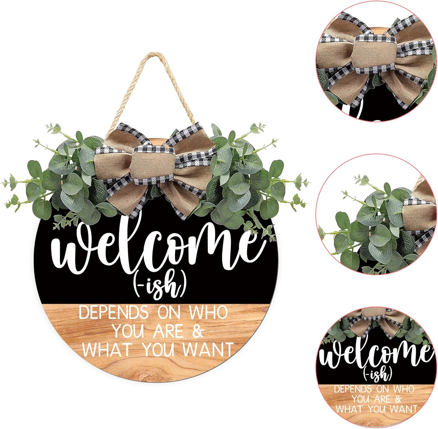 CHIJIRE Welcome Sign Front Door Decor Round Wreath 12 Inch