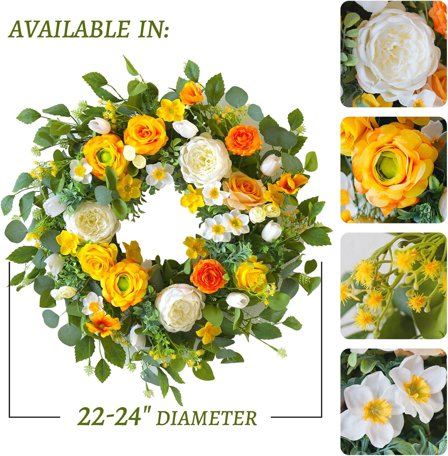 24 Inch Artificial Roses Wreath for Front Door and Wall