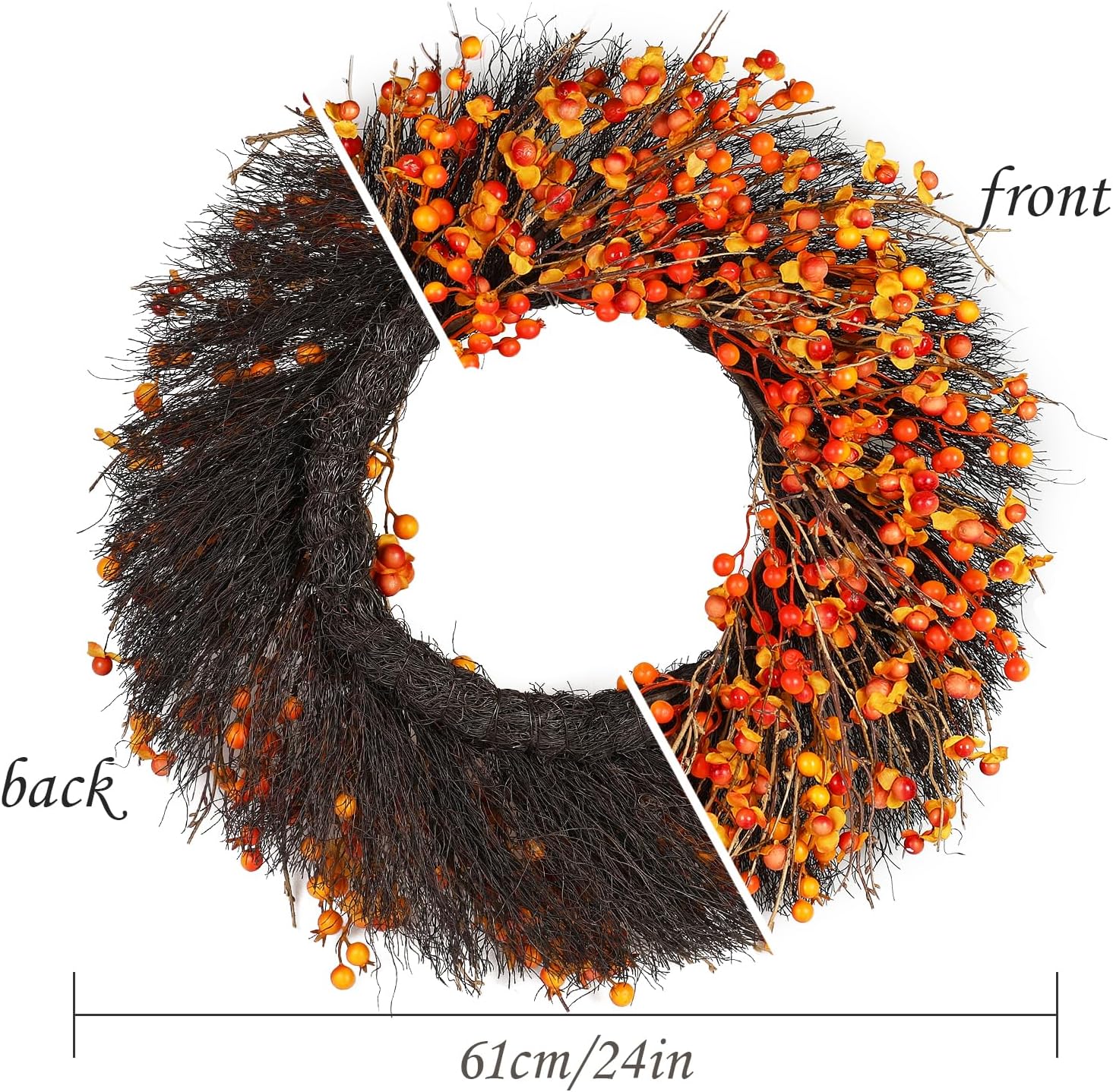 24 Inch Fall Wreath with Berry Accents for Front Door