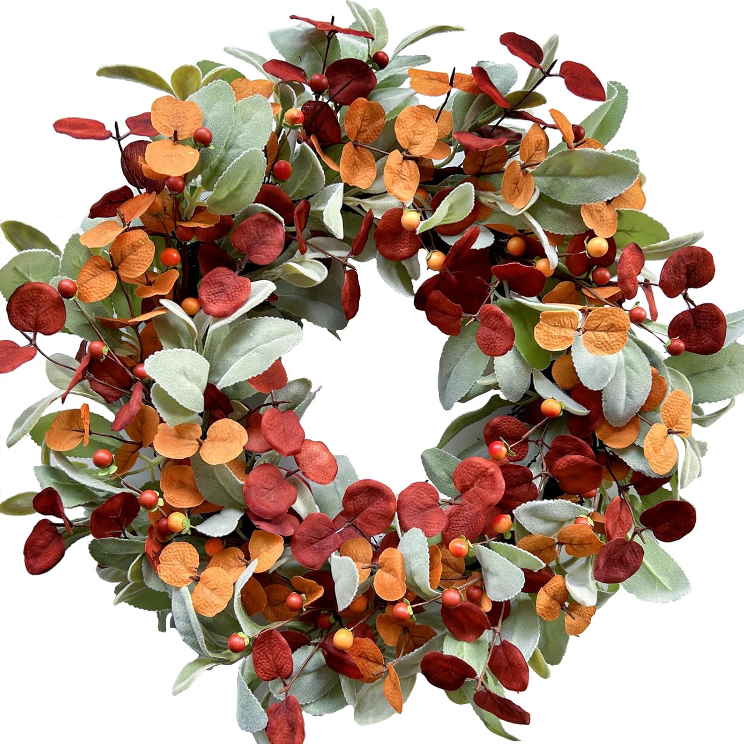 CIR OASES Fall Wreath Door Decor with Lambs Ears and Eucalyptus Leaves