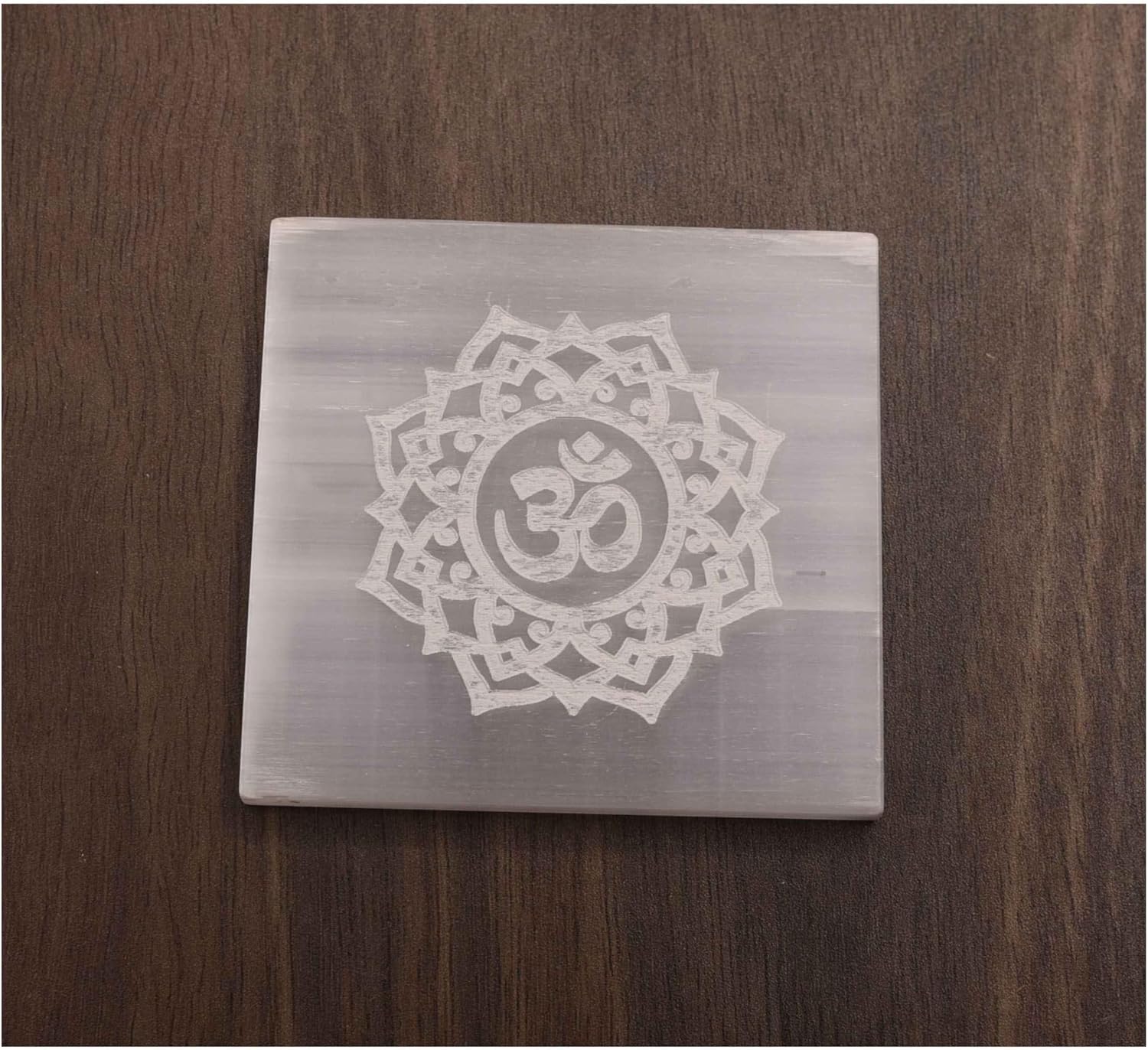 OM Symbol Engraved Selenite Square Plate
