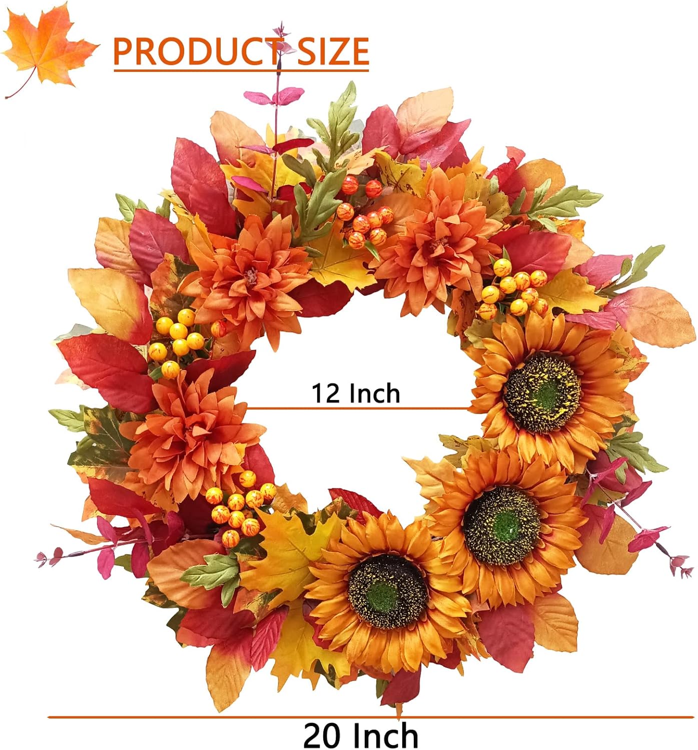 Tokcare 20 Inch Fall Wreath for Front Door