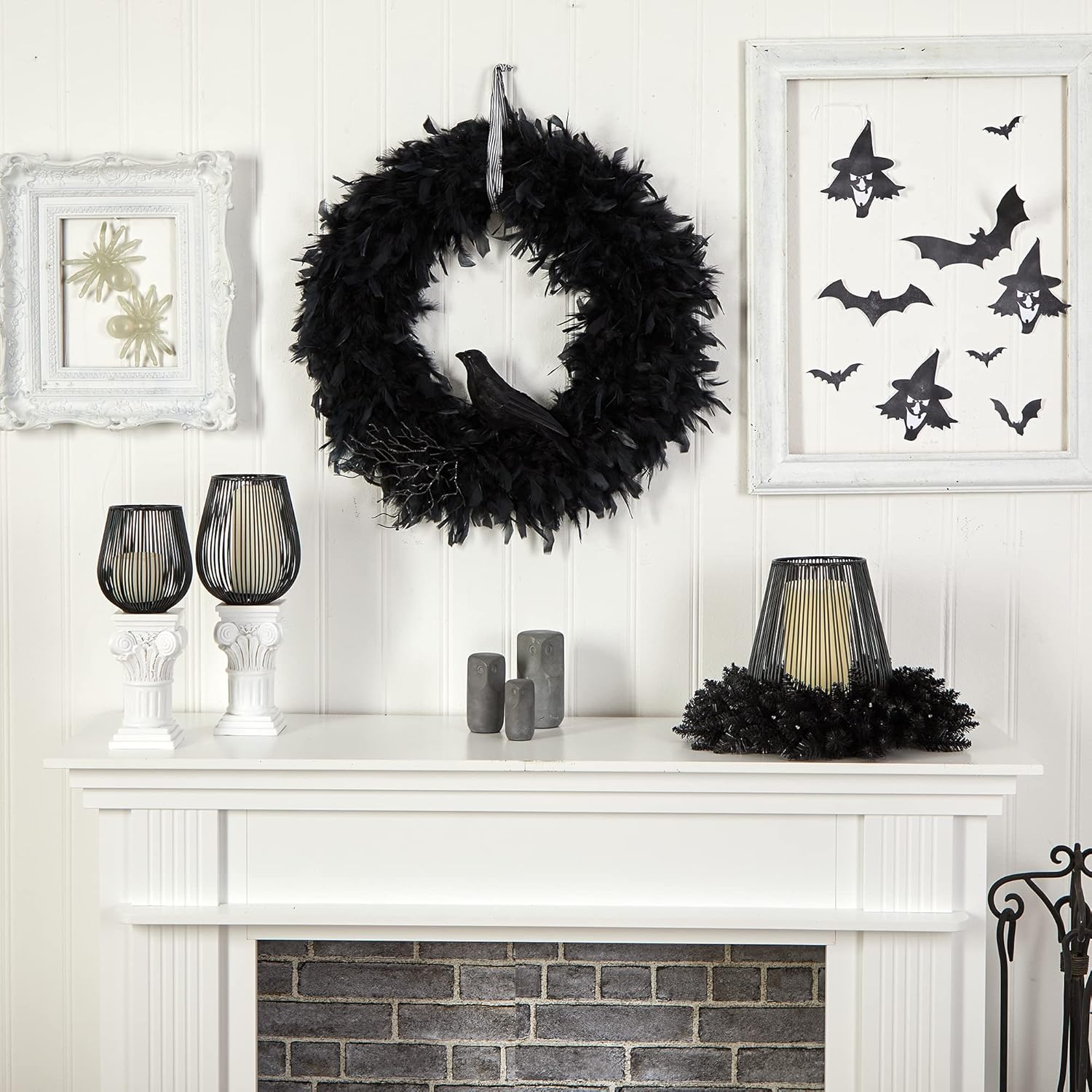 Nearly Natural 30in Halloween Raven Feather Wreath