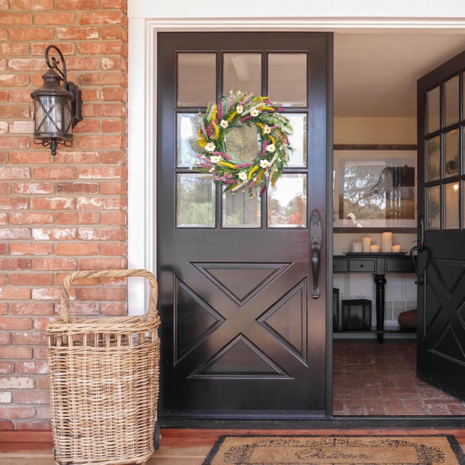 22 Inch Artificial Daisy Flower Wreath for Front Door