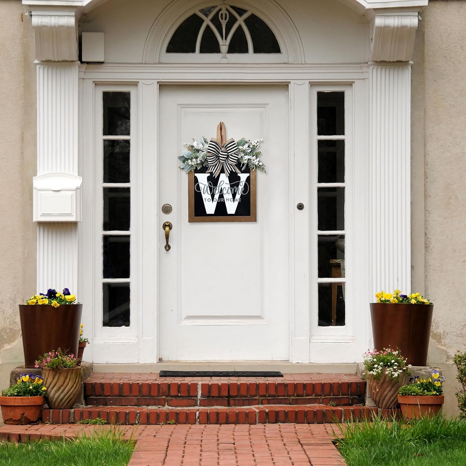 Ultra Large 14 Inch Front Door Wreath with 26 Initial Welcome Sign