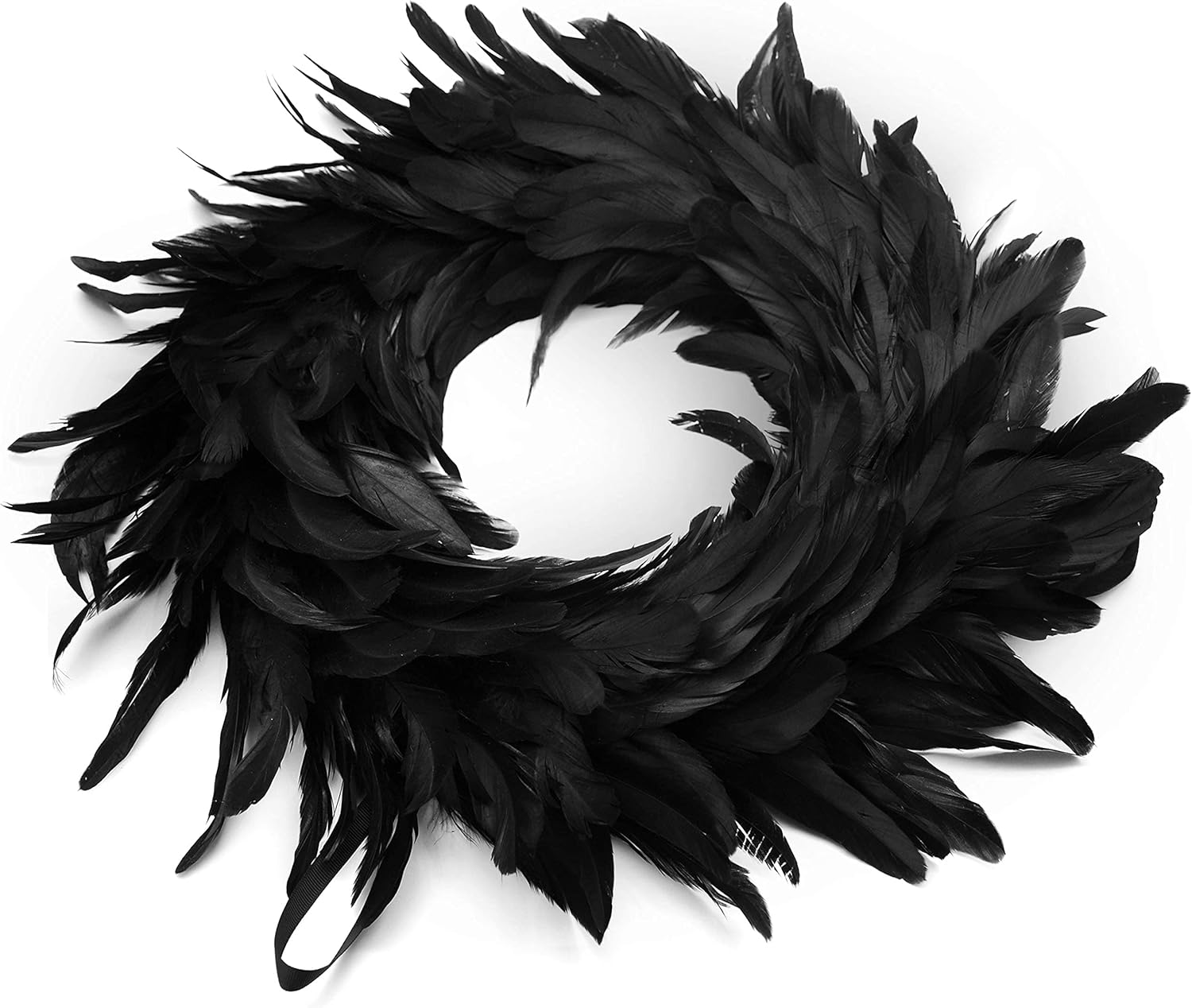 JOYIN 135 Inch Black Natural Feather Wreath for Halloween Decorations