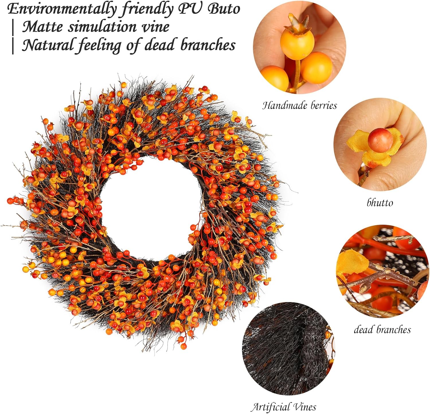 24 Inch Fall Wreath with Berry Accents for Front Door