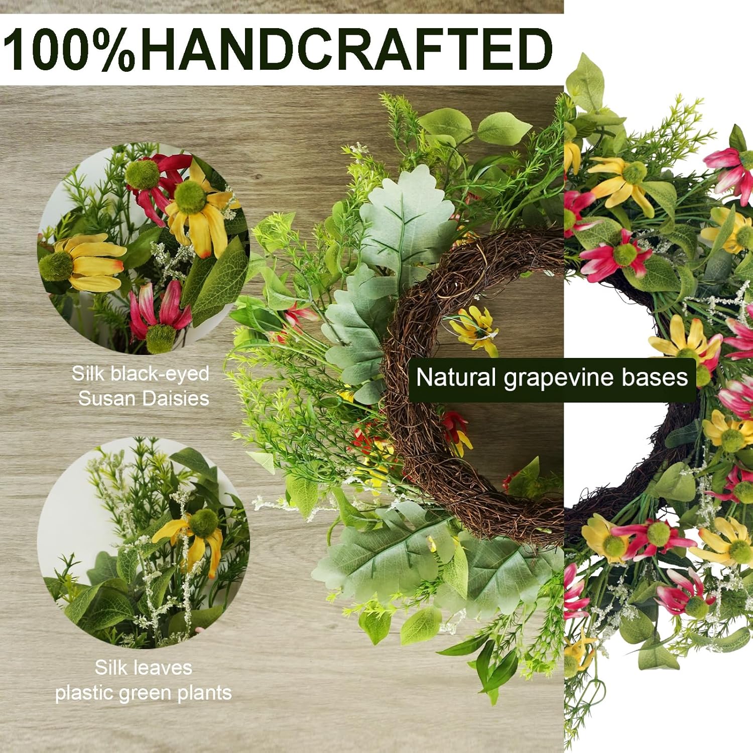 18 Inches Artificial Black-Eyed Daisy Wreath for Front Door
