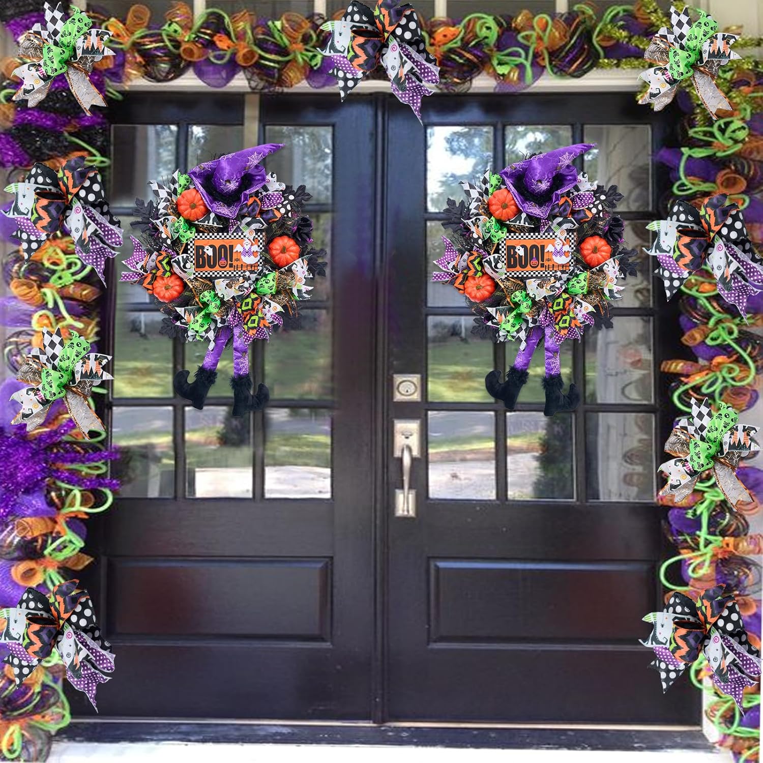 Vofuly 20 Inch Halloween Wreath with Witch Legs