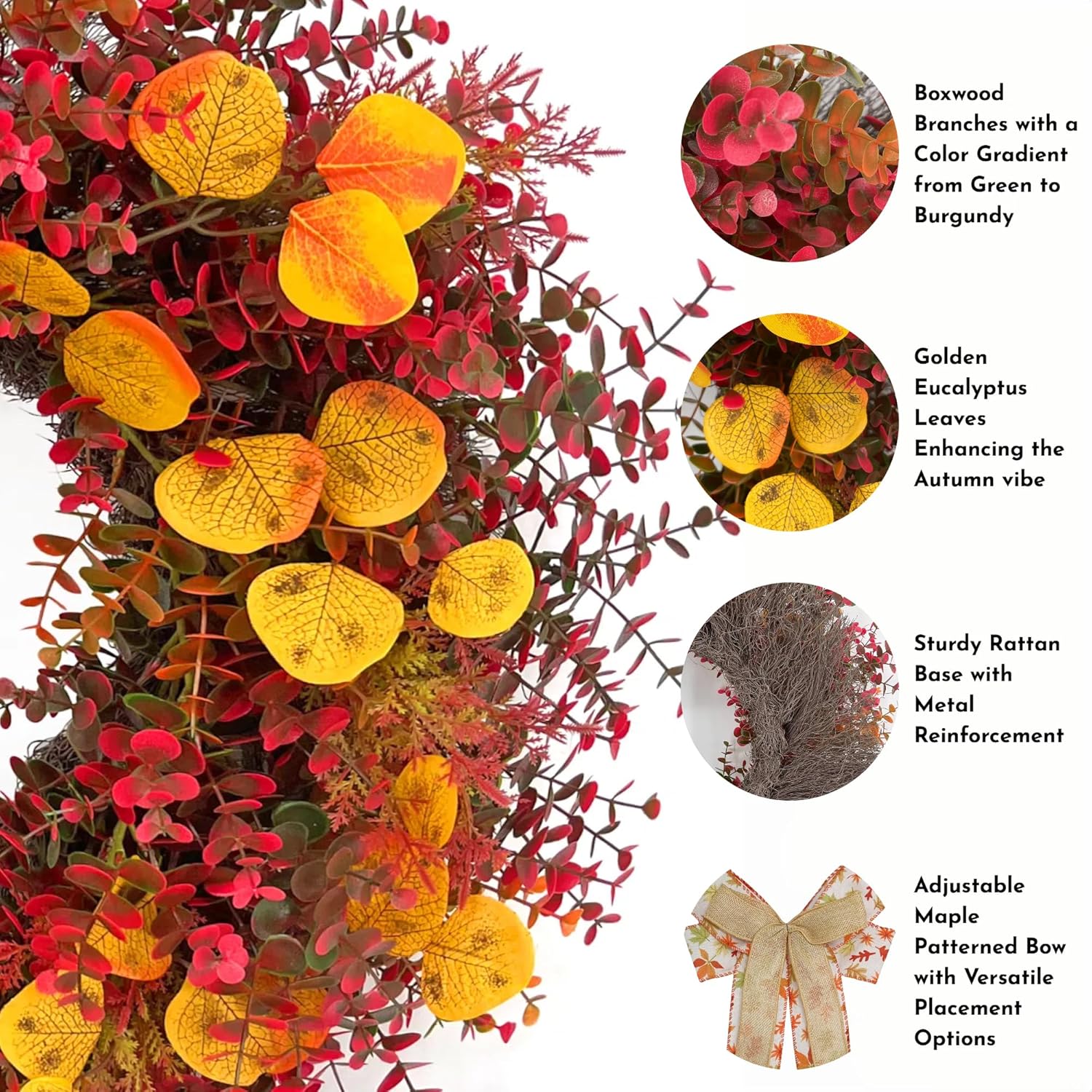 CYANBLOOM Fall Front Door Wreath 24 Inch