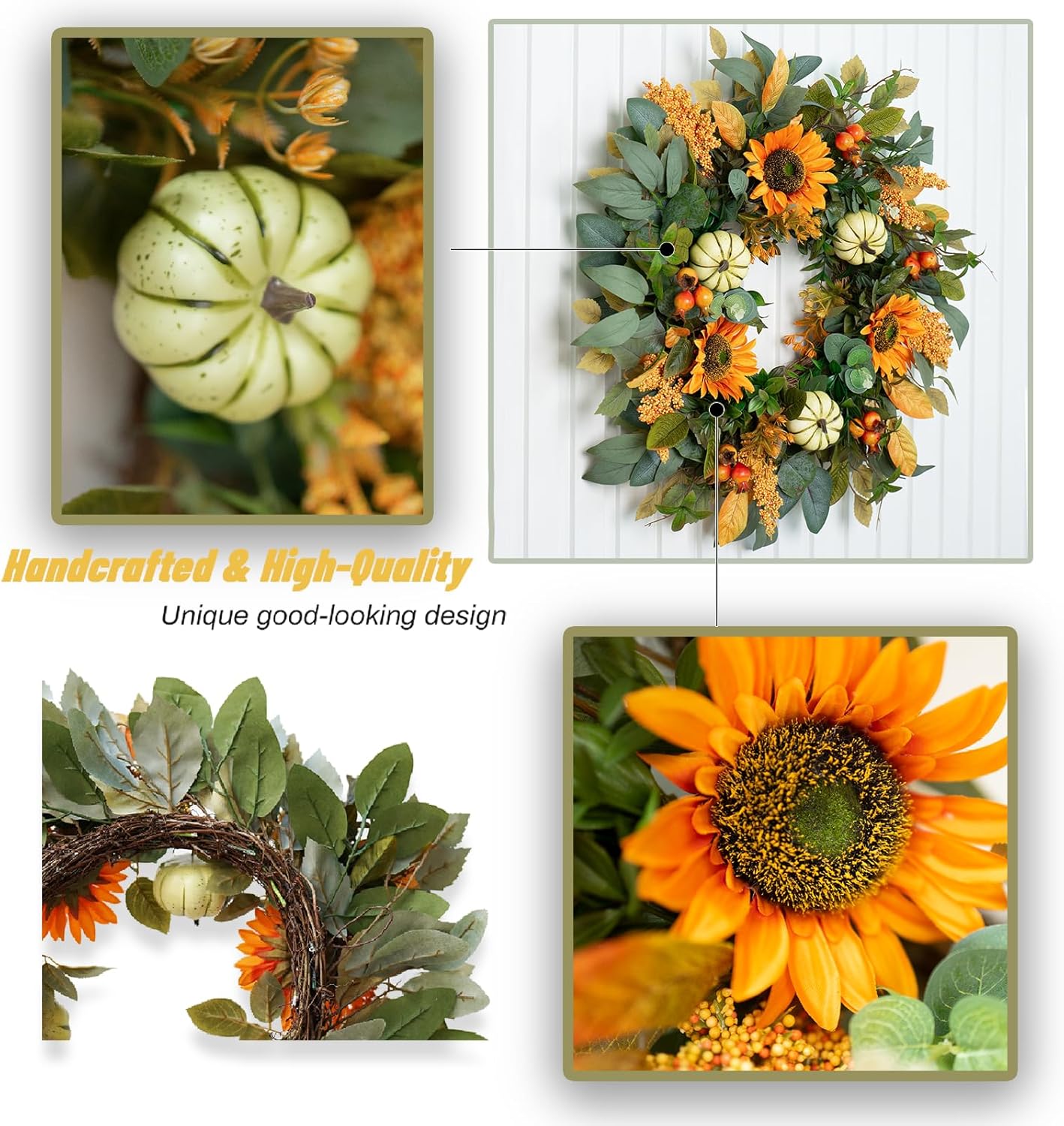 24 Inch Fall Wreath with Sunflowers and Pumpkins