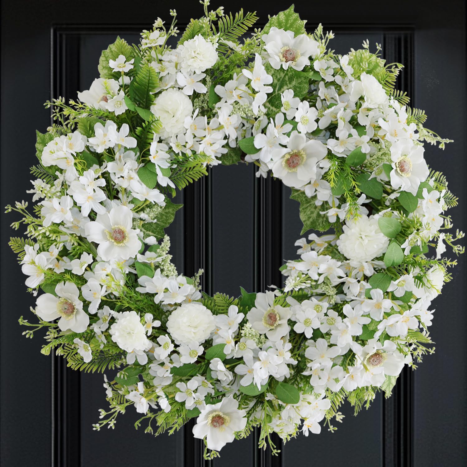 White Faux Silk Flower Wreath 24-26 Inch Front Door Decor
