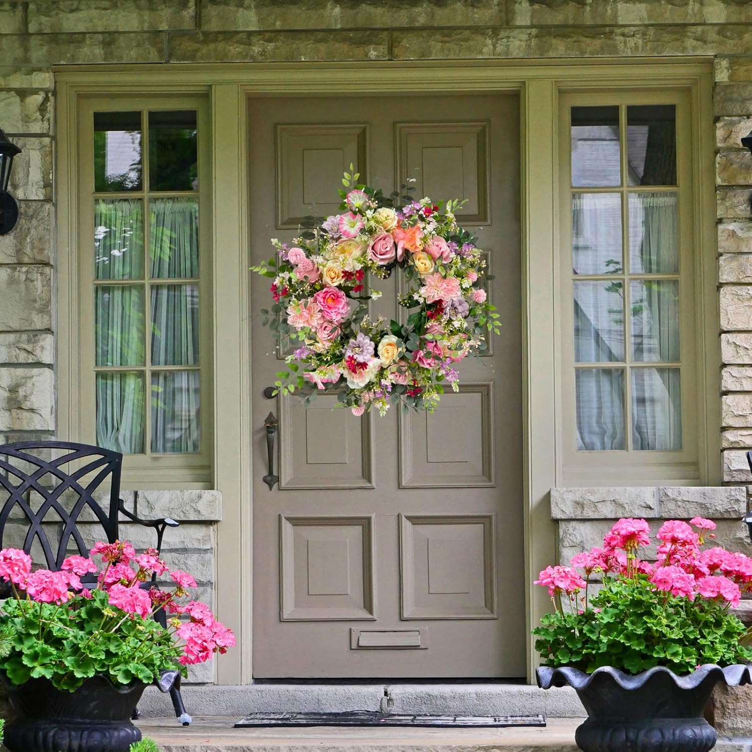 24 Inch Artificial Flower Wreath for Front Door